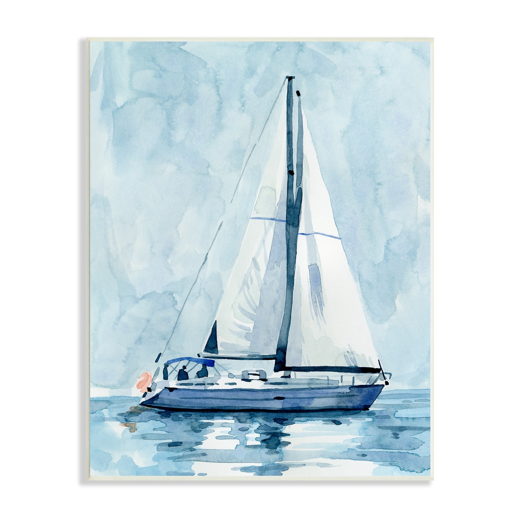 Stupell Industries Nautical Blue Sailboat Tranquil Coastal Water Watercolor Painting Wall Plaque