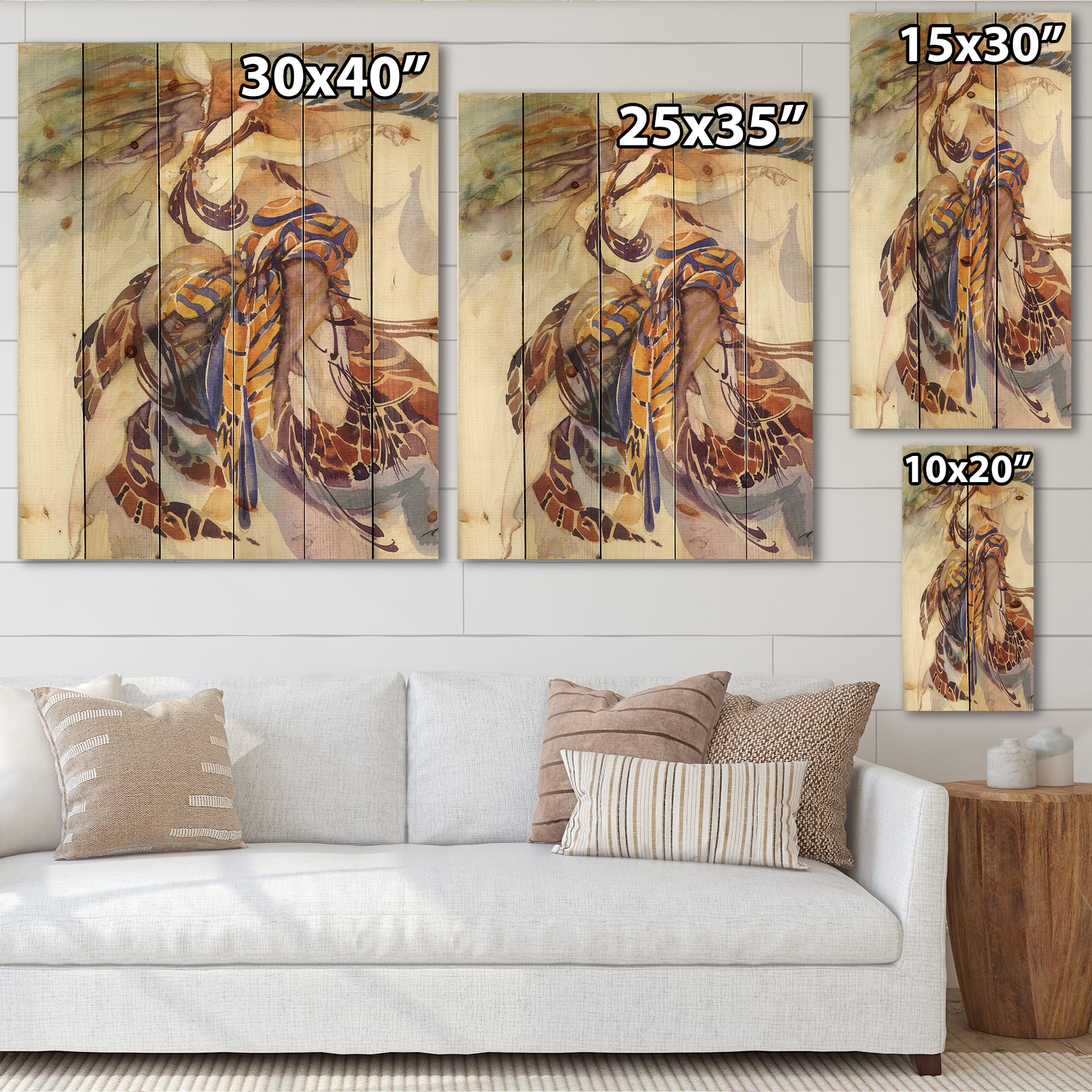 Designart - Allegory of Paradise Bird - Traditional Print on Natural Pine Wood