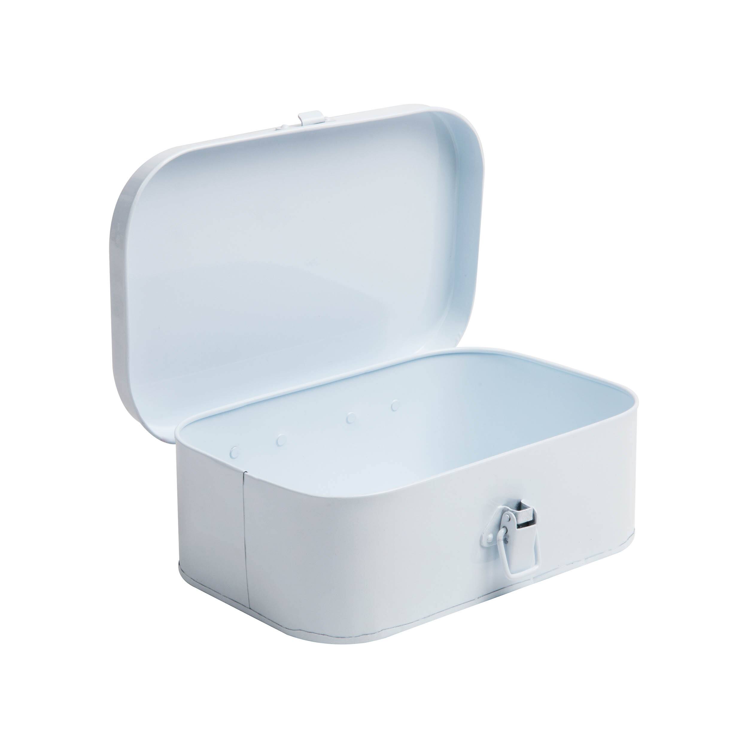 Mind Reader White Galvanized Steel Vintage First Aid Storage Box Locking Medicine Tin