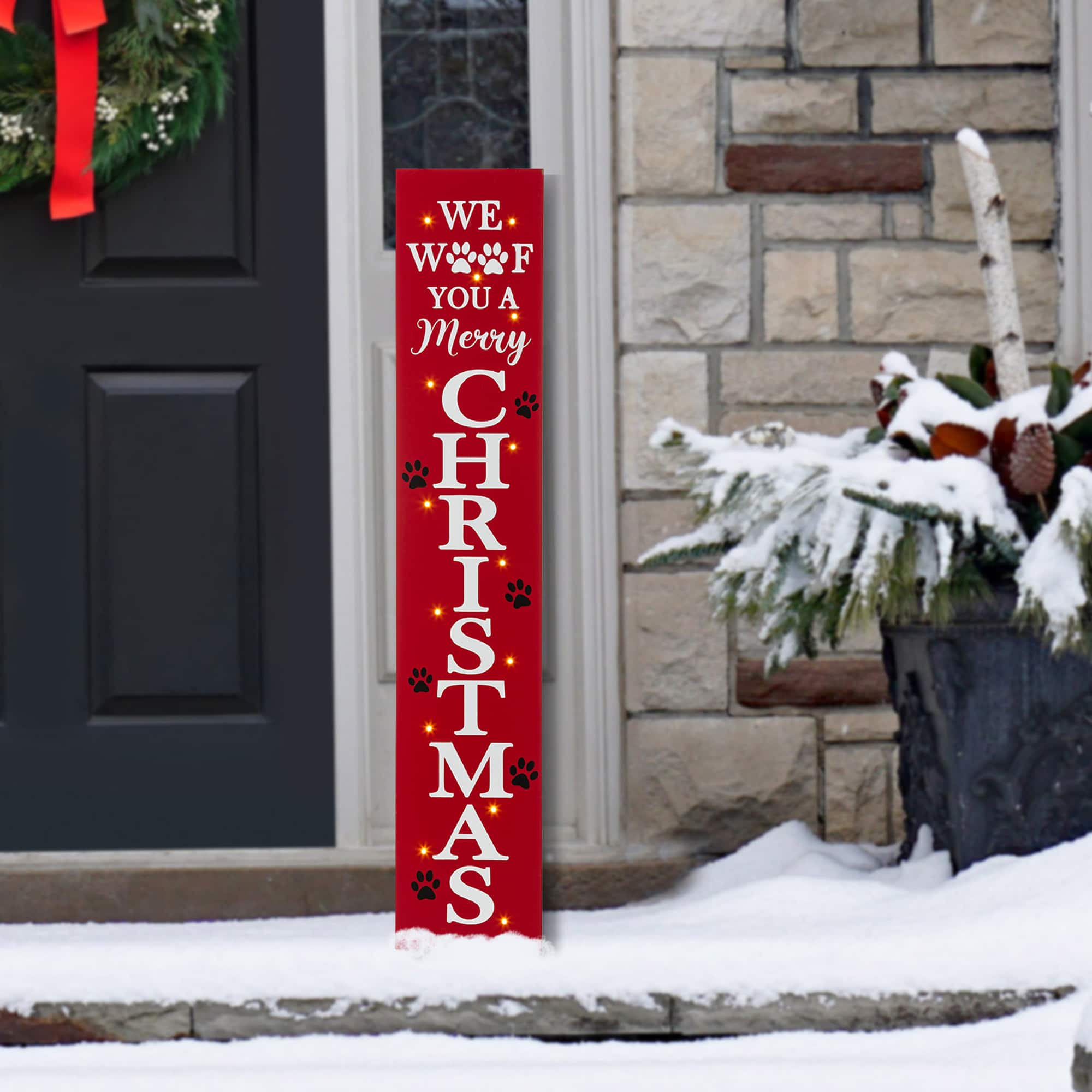 Glitzhome&#xAE; 3.5ft. Lighted Dog Christmas Porch Sign with Timer