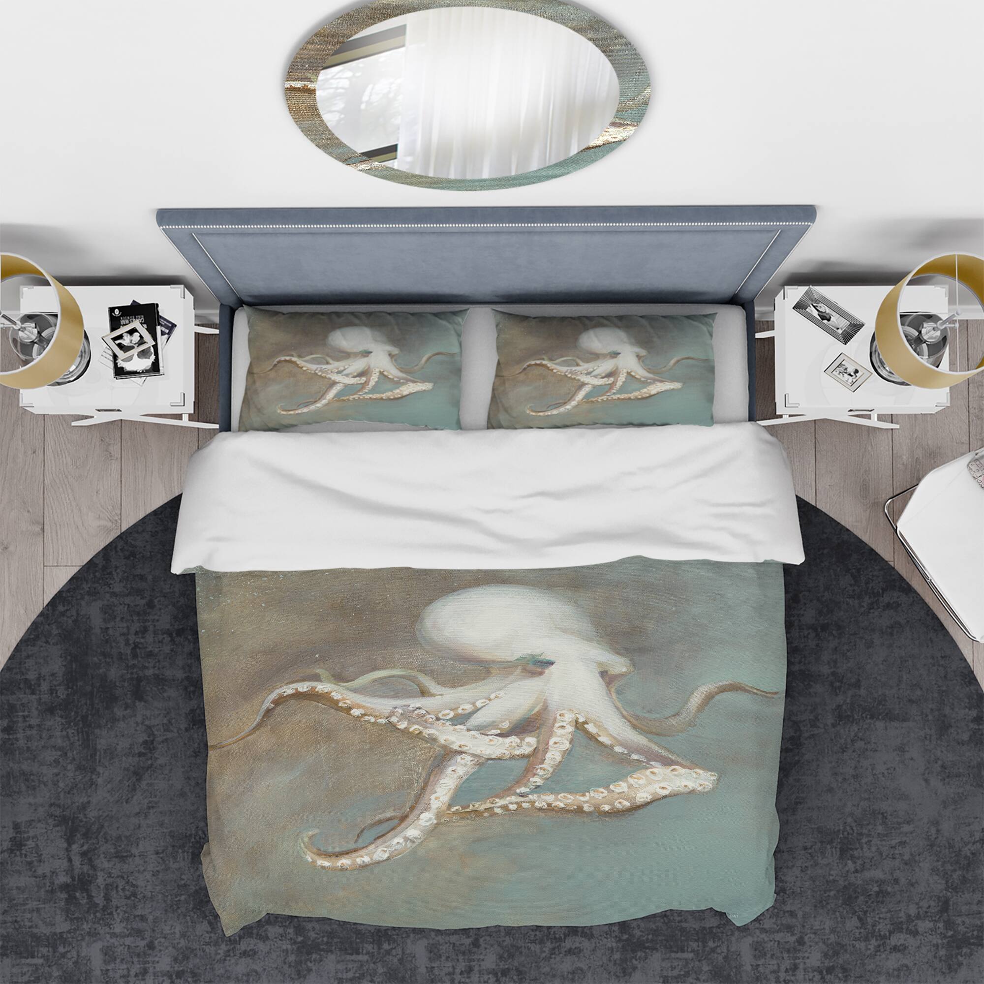 Designart &#x27;Octopus Treasures from the Sea&#x27; Coastal Bedding Set - Duvet Cover &#x26; Shams