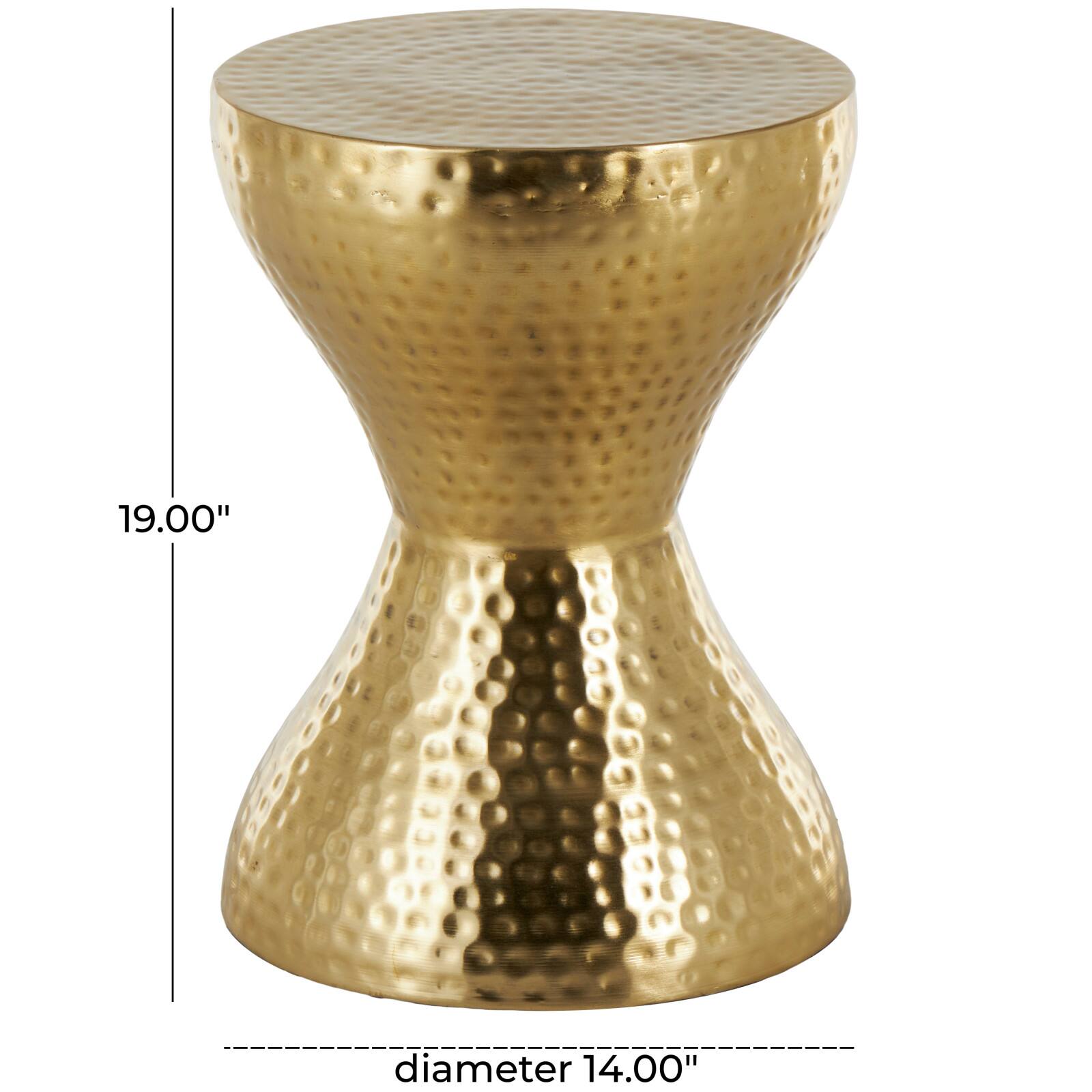 18.5&#x22; Gold Metal Hammered Accent Table with Hourglass Shape
