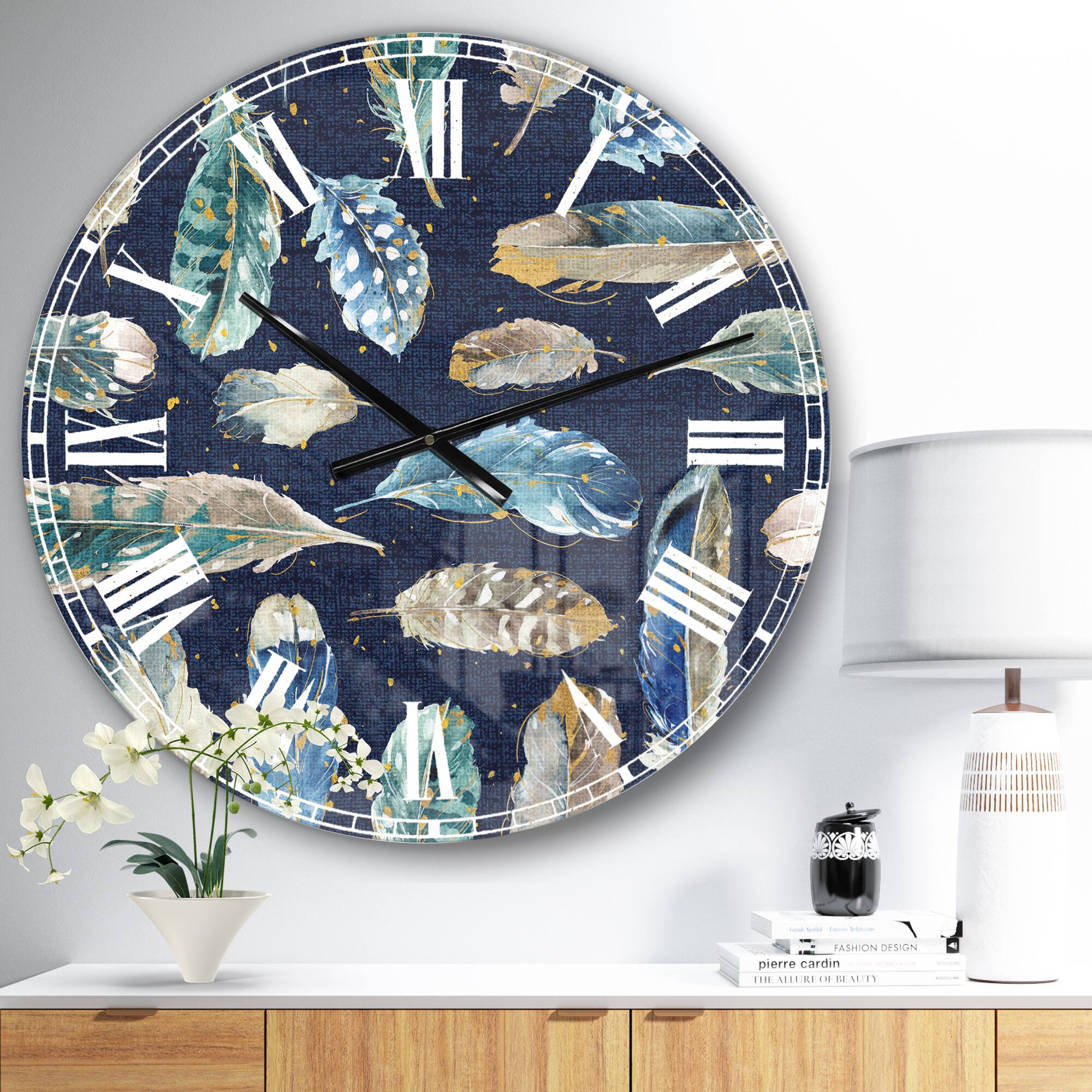 Designart 'Indigold Metallic Feathers Pattern Traditional Wall Clock