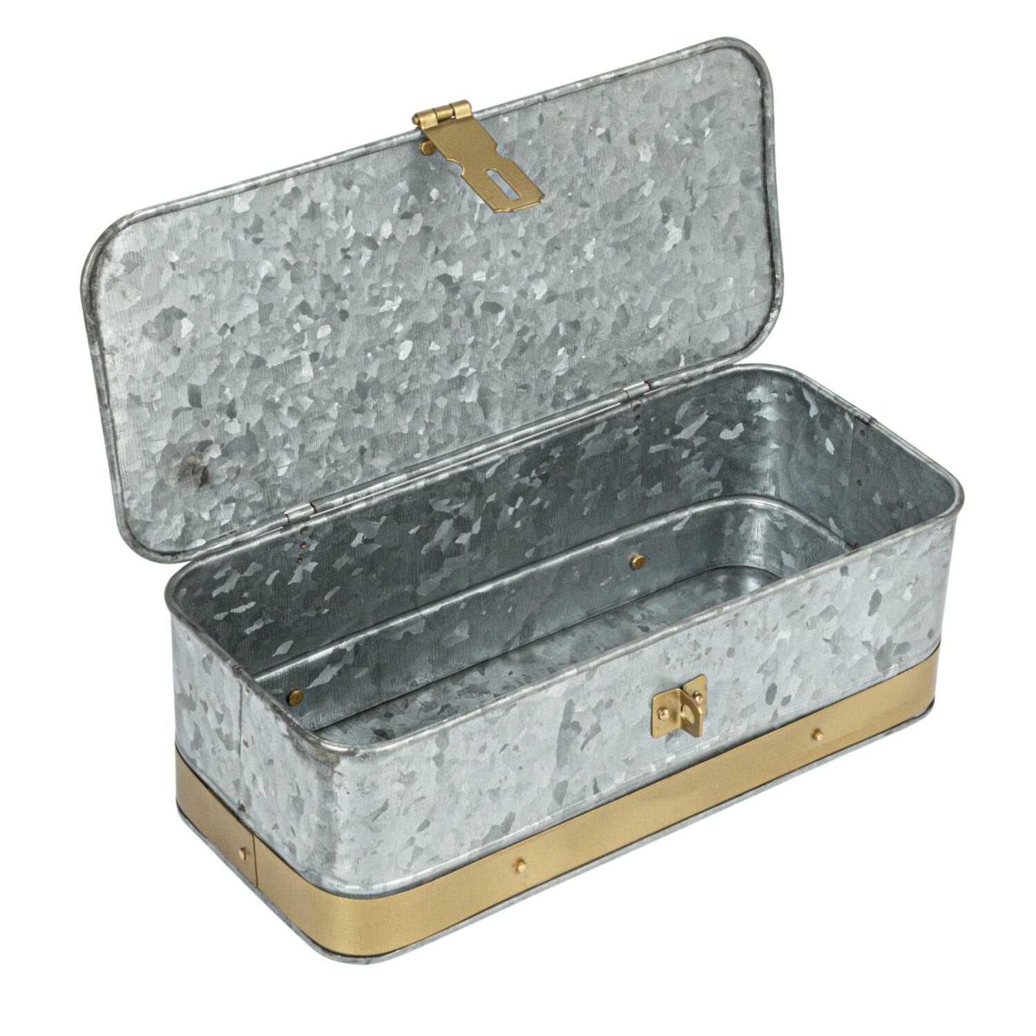 Hello Honey&#xAE; Silver Rectangular Metal Nesting Storage Boxes with Hasp Lock