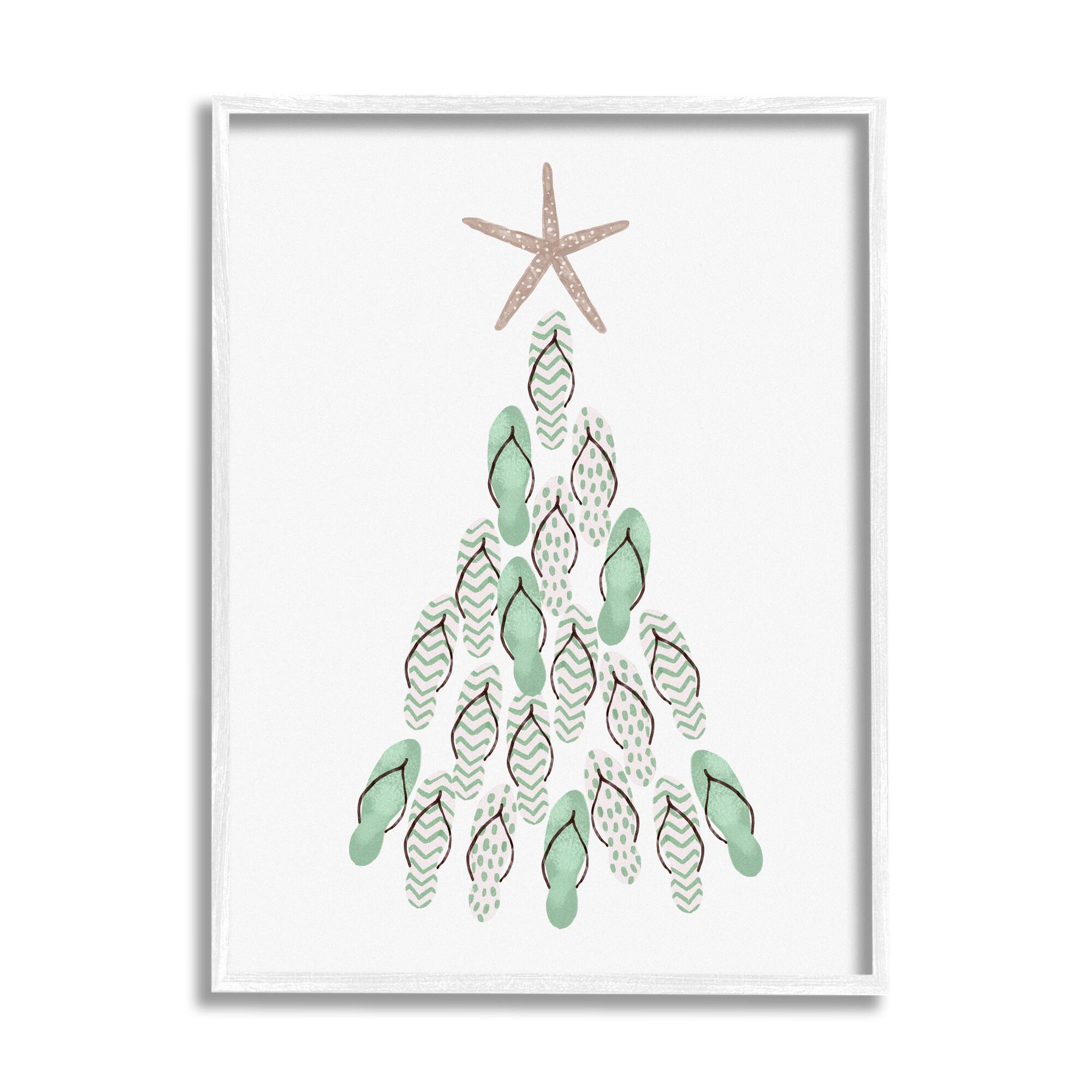 Stupell Industries Flip Flop Beachy Christmas Tree Black Framed Giclee Art