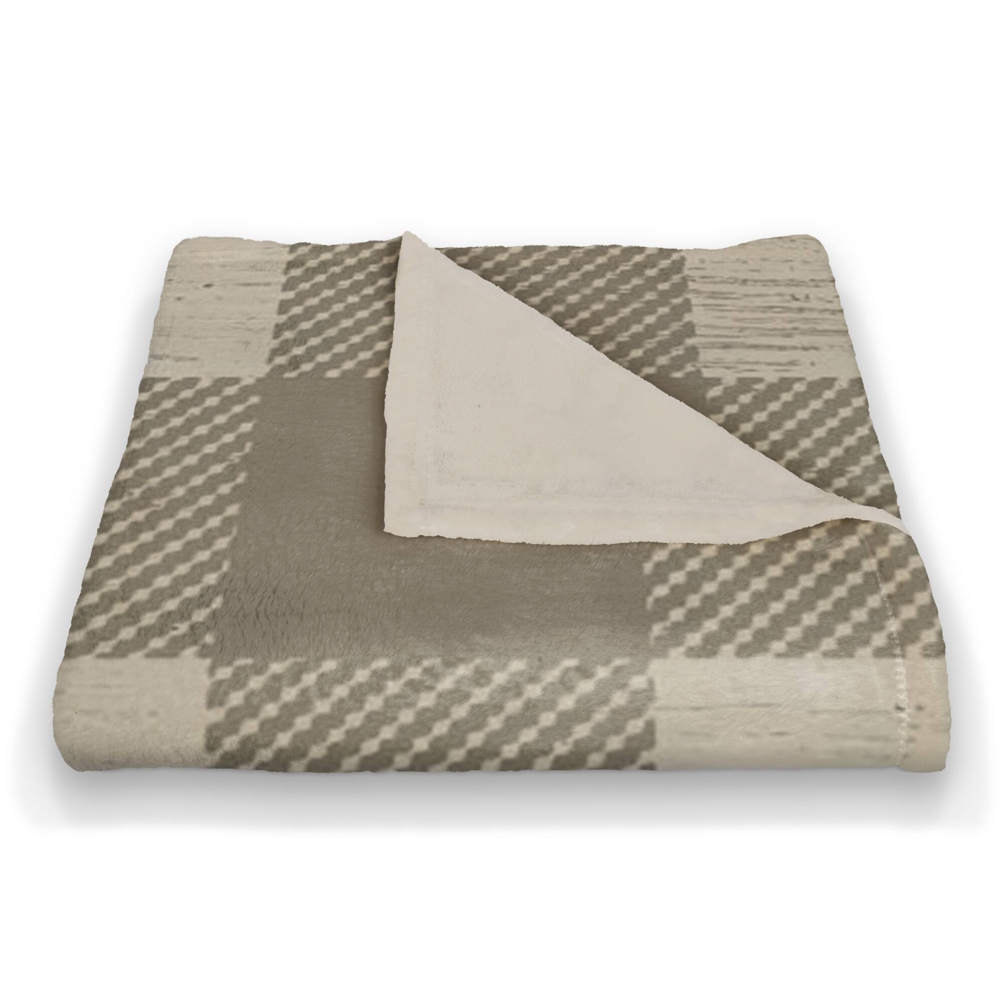 Taupe Buffalo Check Coral Fleece Blanket