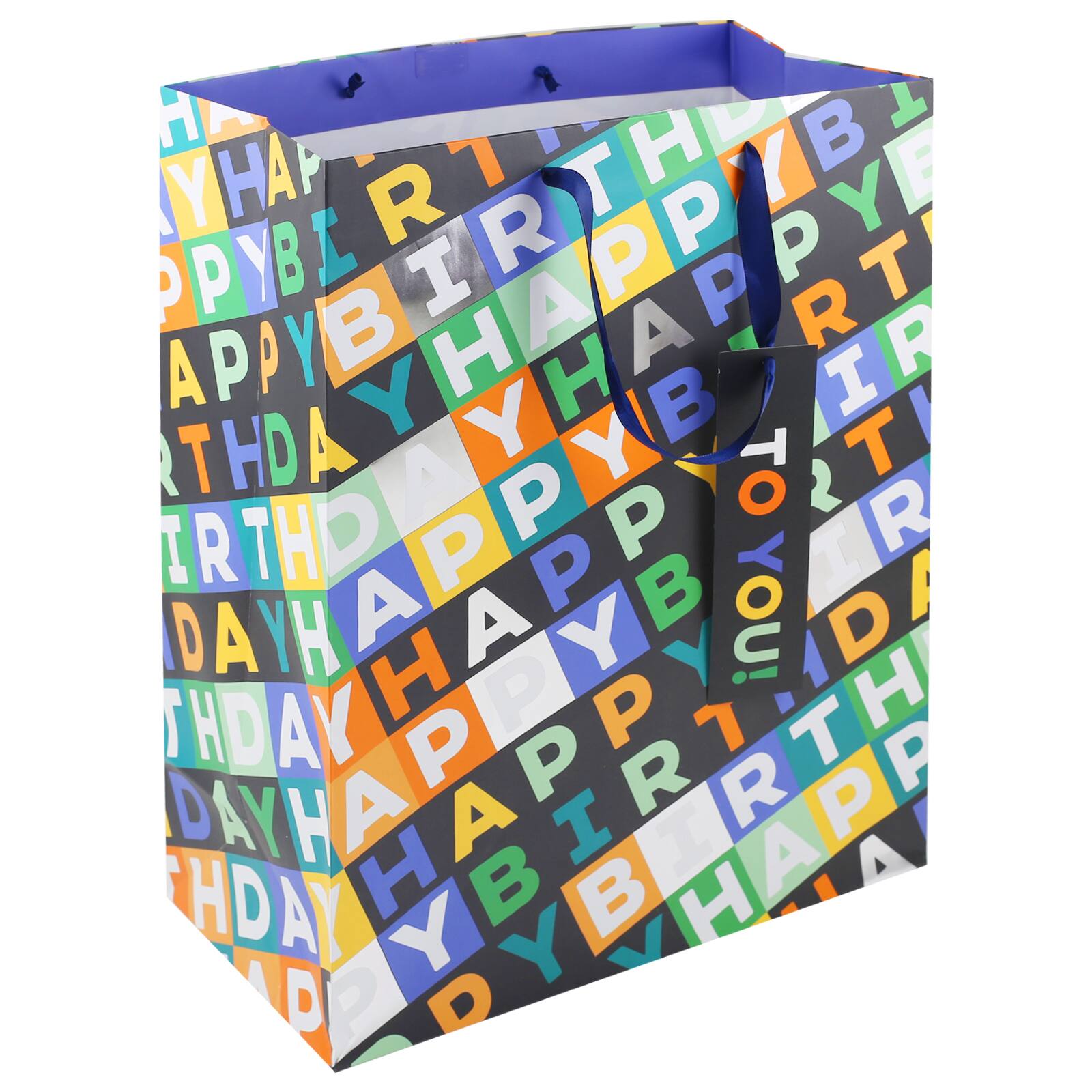 16&#x22; Black &#x26; Multicolour Happy Birthday Bag by Celebrate It&#x2122;