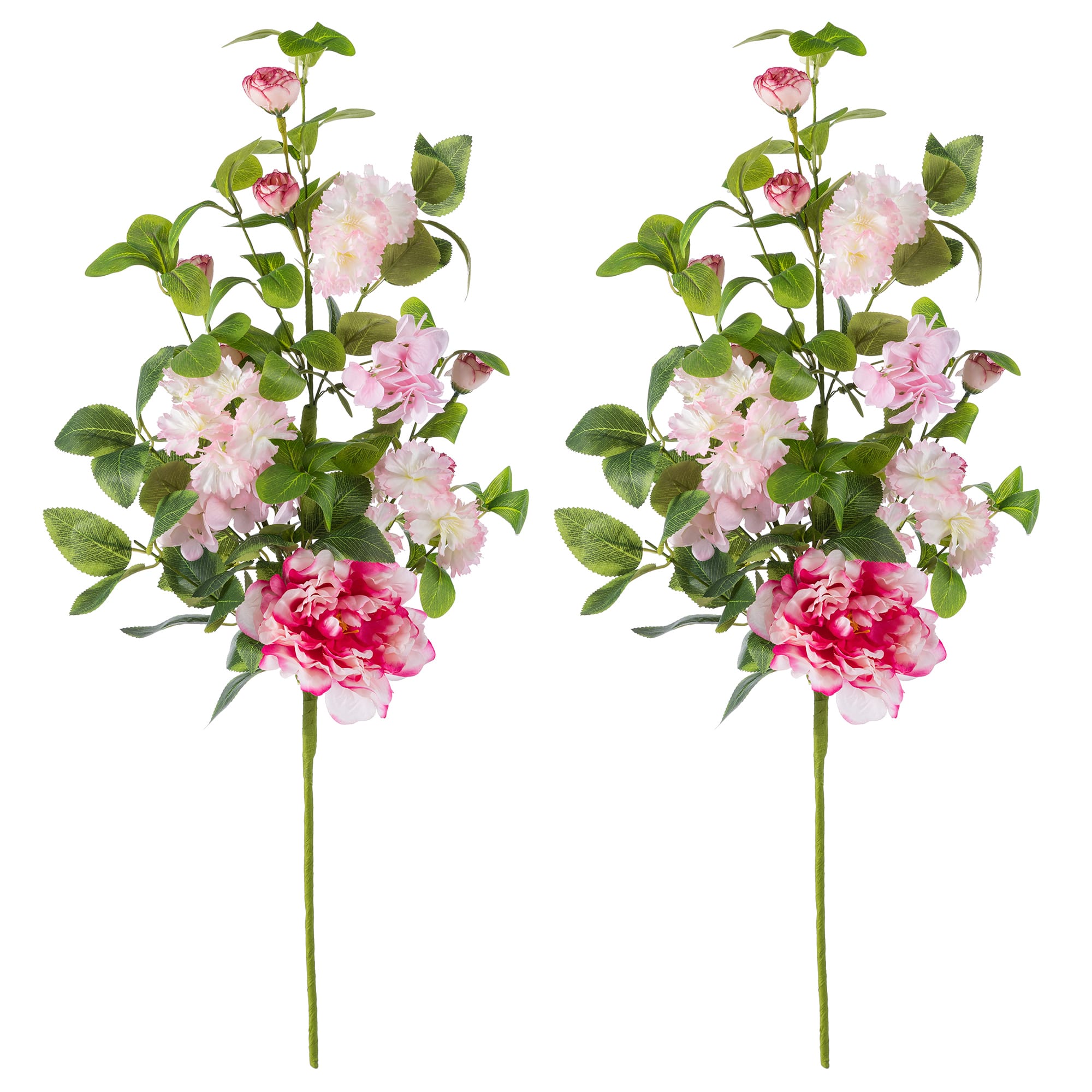 Glitzhome® 28" Pink Hydrangea, Peony & Cherry Blossom Picks, Set of 2