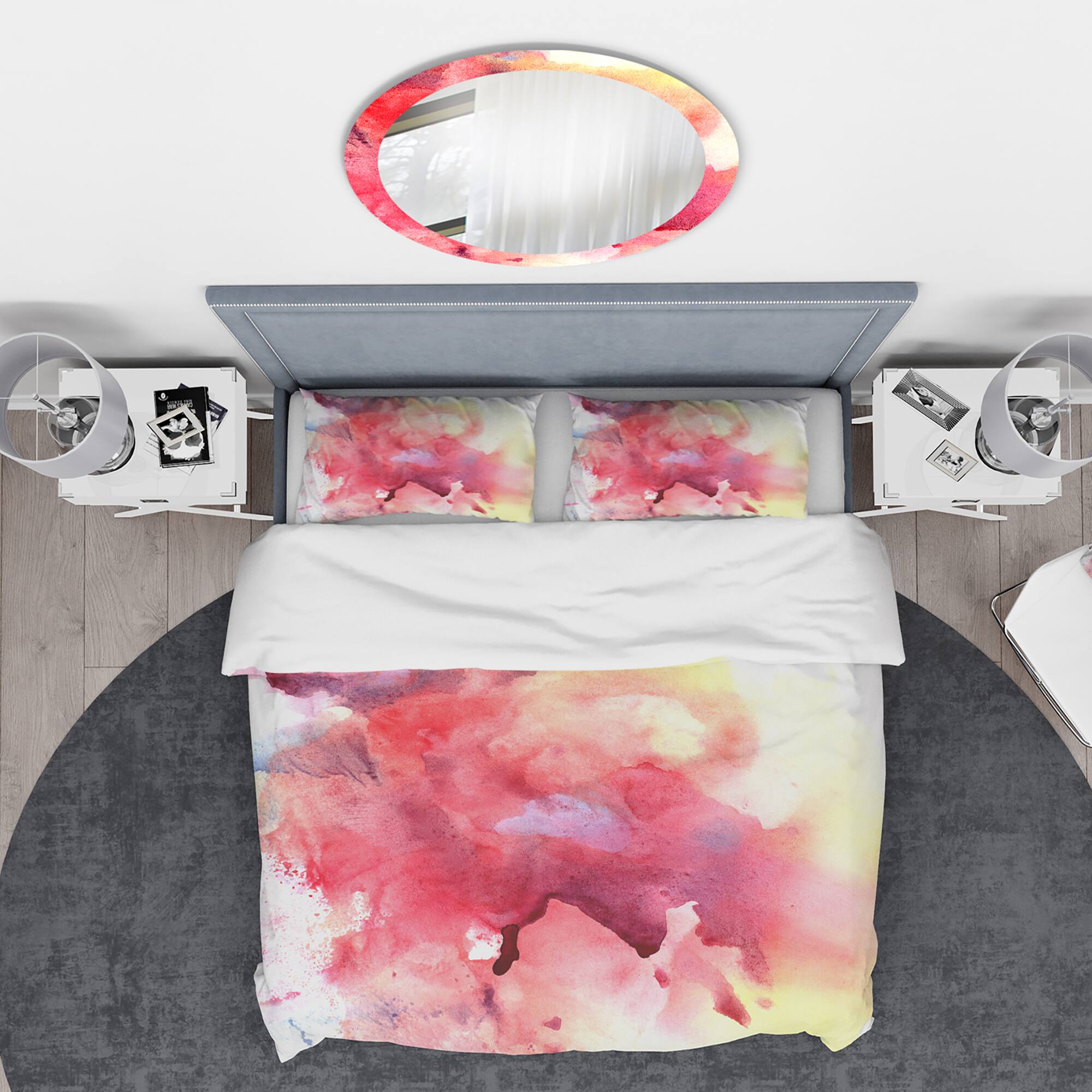 Designart &#x27;Abstract Composition of Pink and Purple&#x27; Mid-Century Modern Bedding Set - Duvet Cover &#x26; Shams