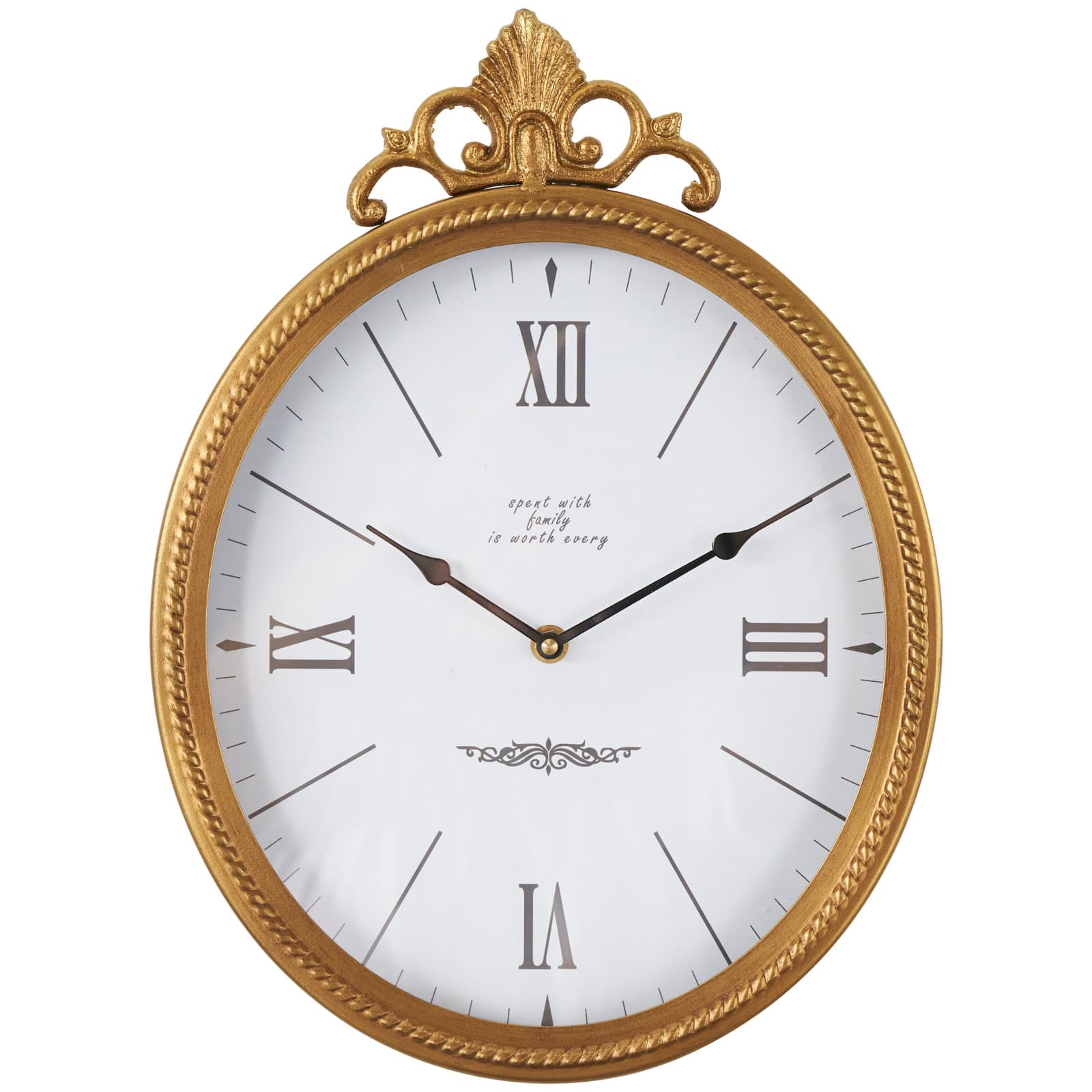 Gold Scrolled Finial Oval Metal Wall Clock
