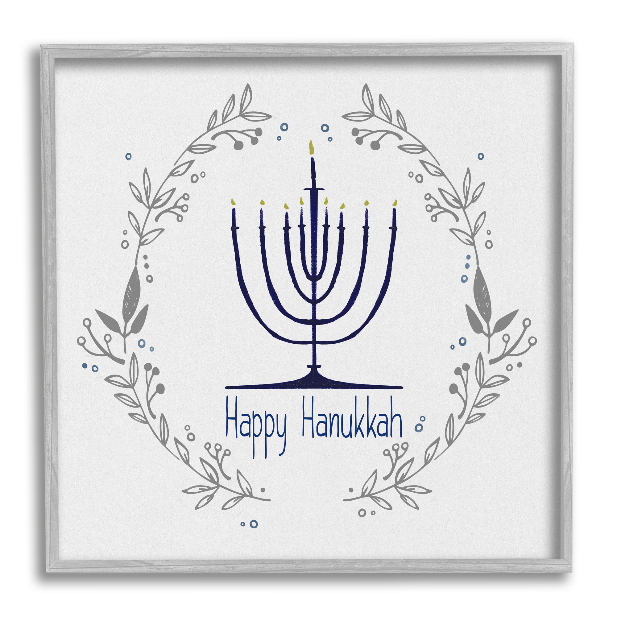 Stupell Industries Happy Hanukkah Botanical Wreath Framed Giclee Art