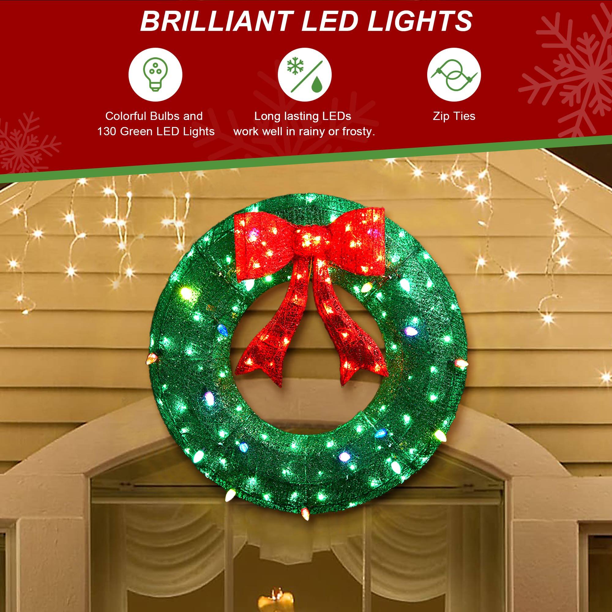 Glitzhome&#xAE; 3ft. Lighted Christmas 3D Mesh Wreath Outdoor D&#xE9;cor