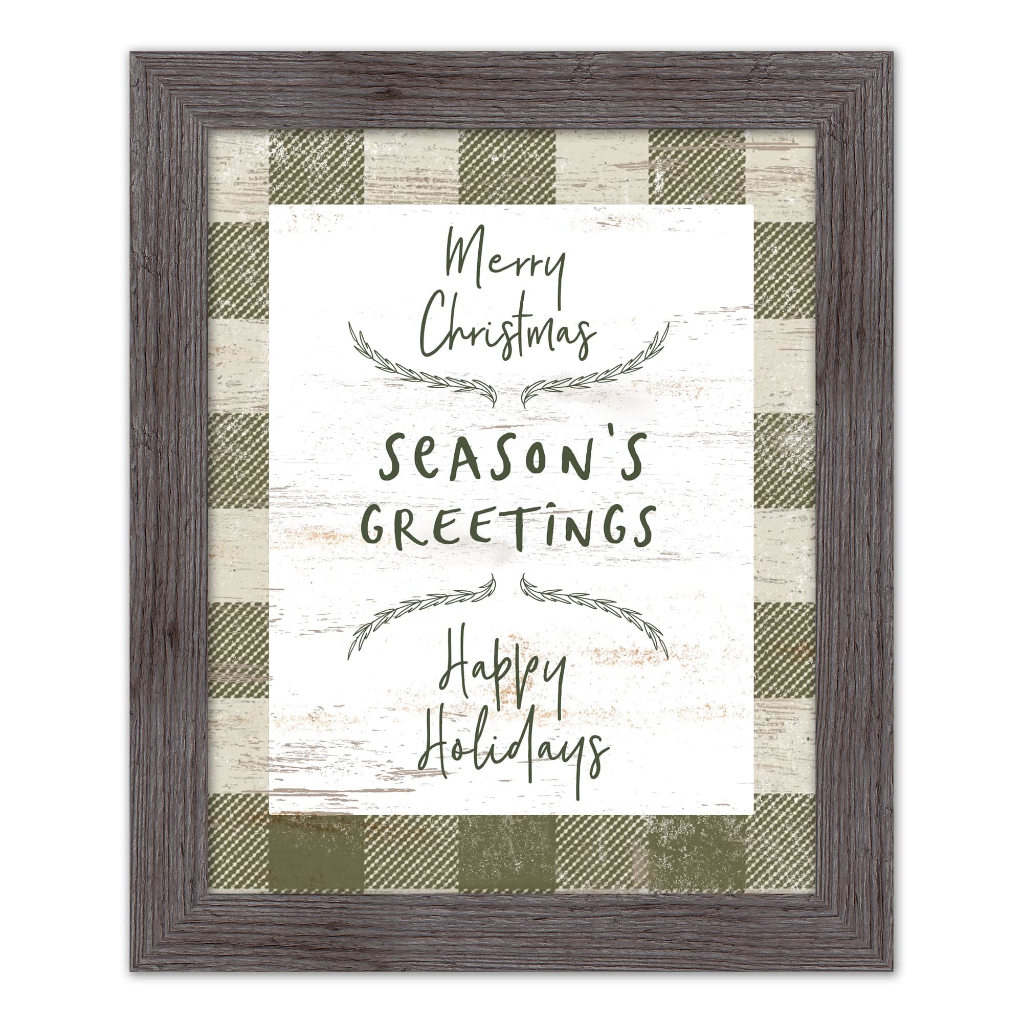 Green Buffalo Check Holiday Phrases Print in Western Gray Frame
