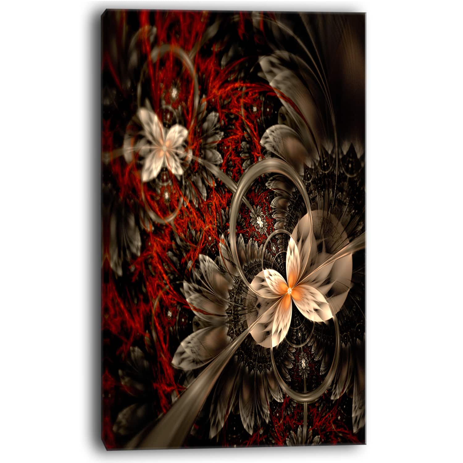 Designart - Red and Orange Fractal Flower Pattern - Floral Canvas Art Print