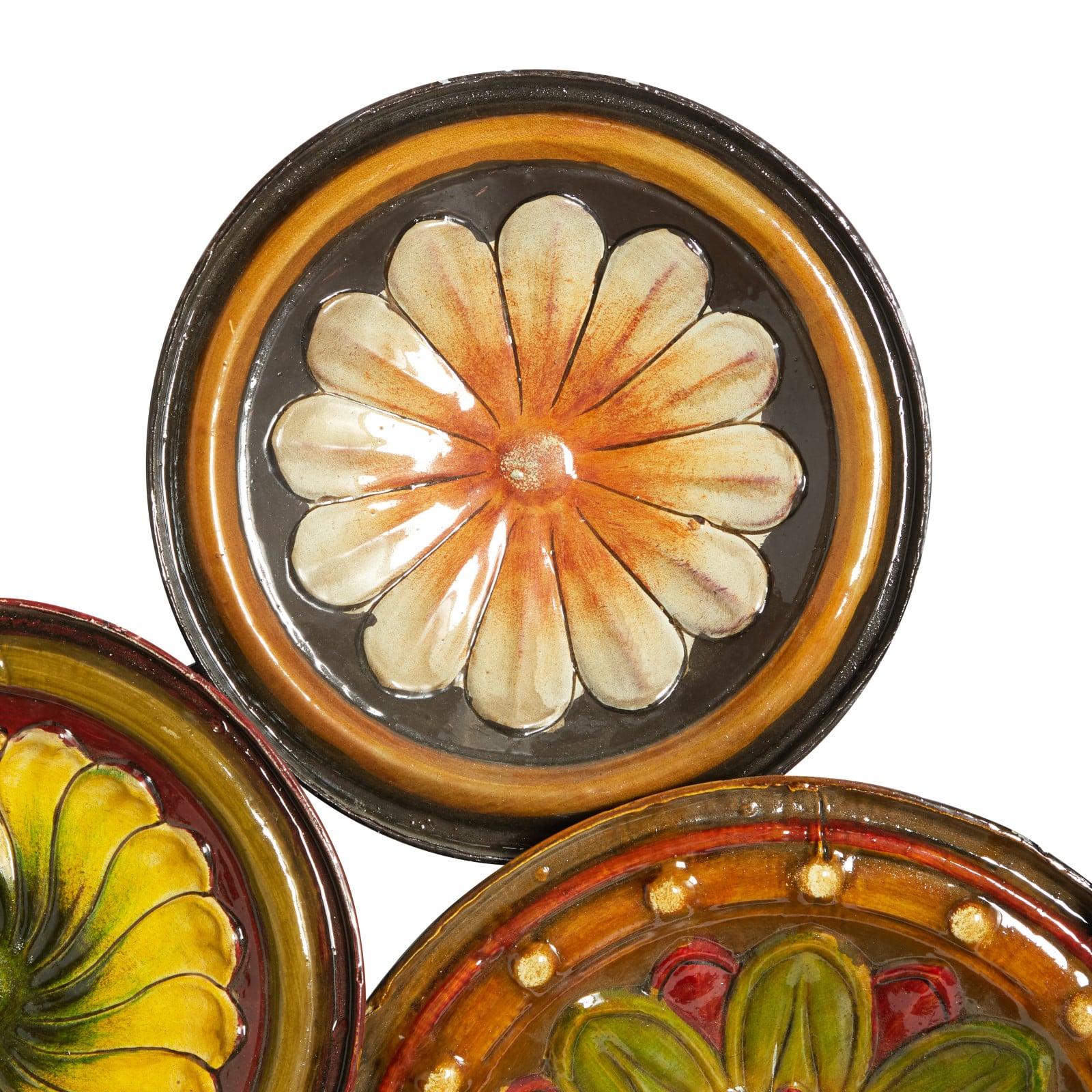 Green &#x26; Yellow Iron Floral Plates Wall Decoration