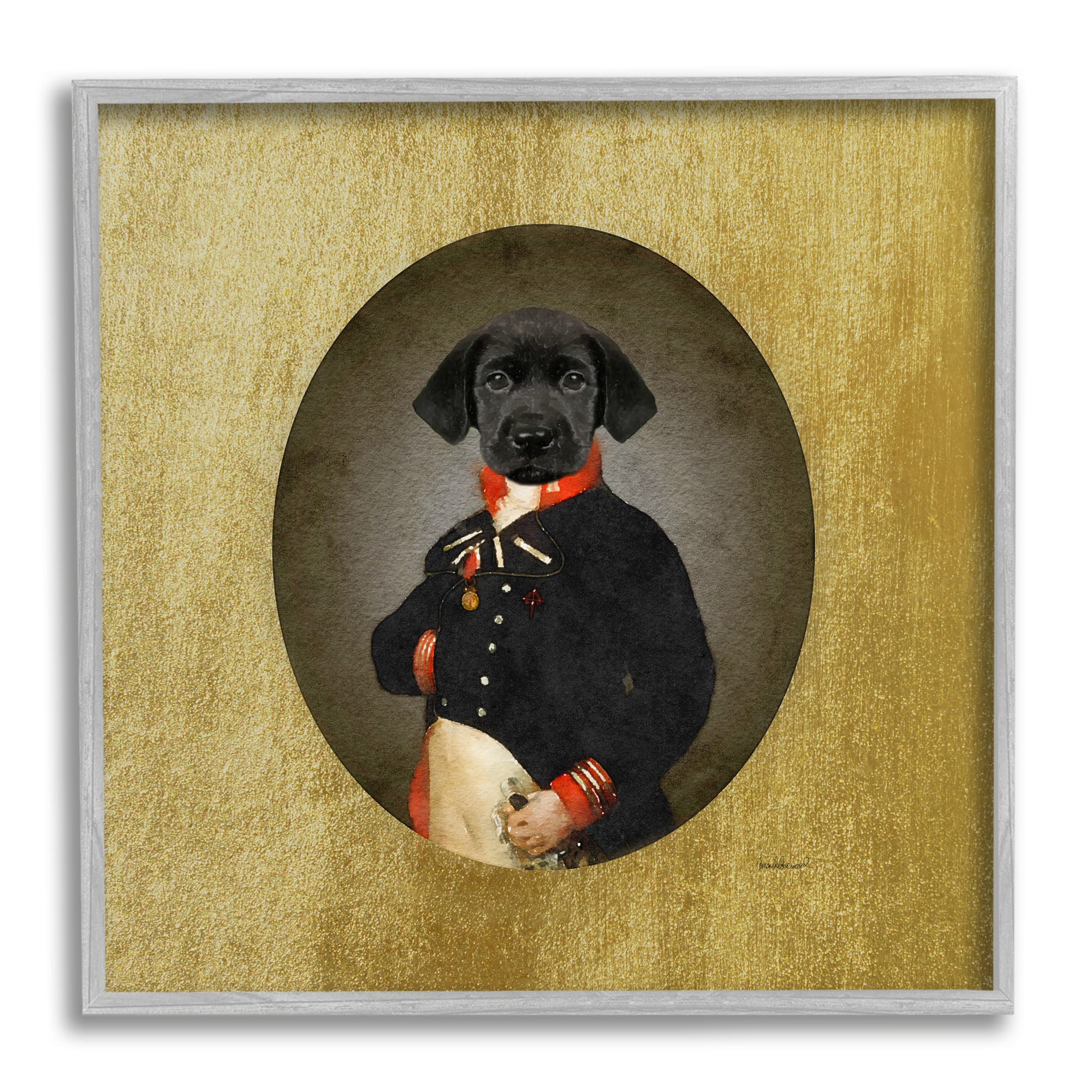 Stupell Industries Funny Black Dog Wearing Suit Framed Giclee Art