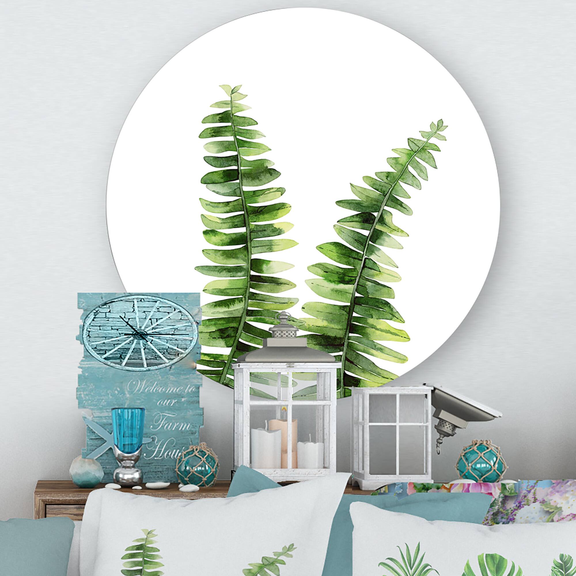 Designart - Fern Plant In Greenbotanical Detail - Tropical Metal Circle Wall Art