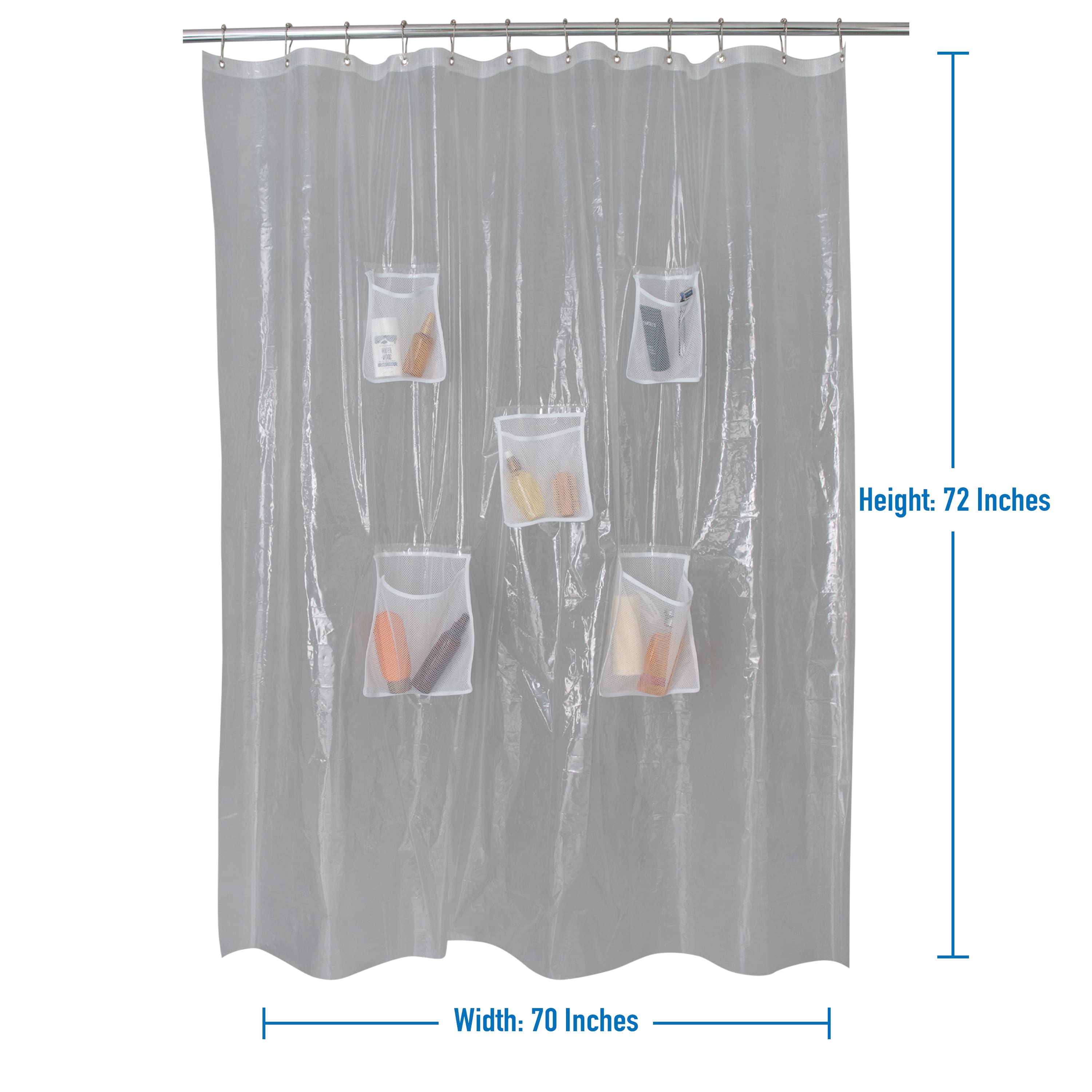 Bath Bliss Heavyweight PEVA Shower Liner with 5 Mesh Pockets