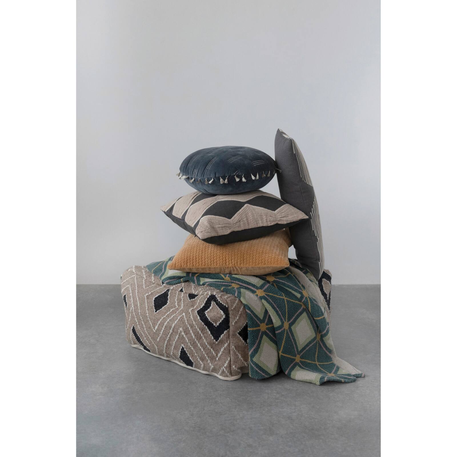 Hello Honey® Blue & Gold Metallic Embroidery Cotton Velvet Pillow with Tassels