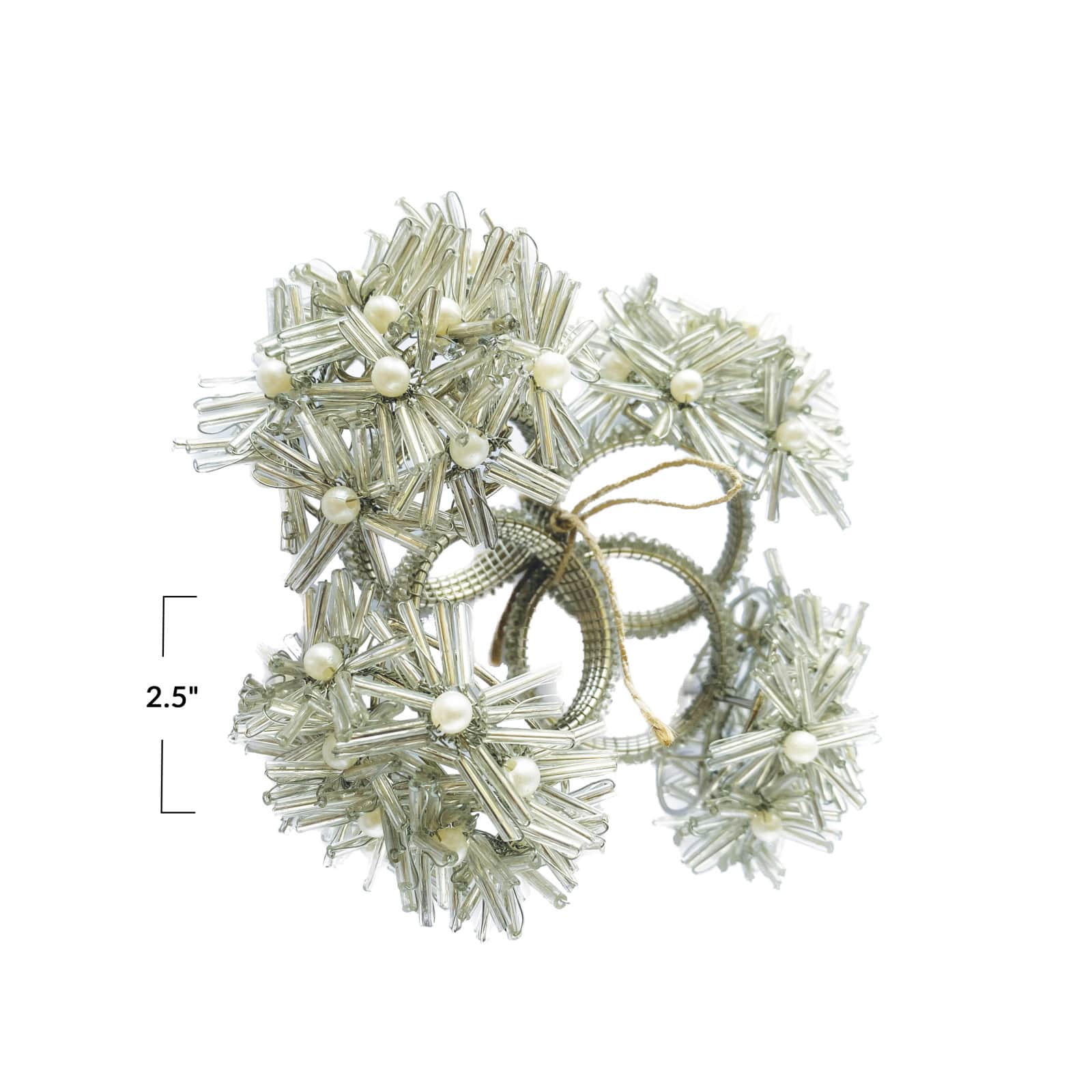 Hello Honey® Silver Glass Beaded Floral Metal Napkin Rings, 4ct.