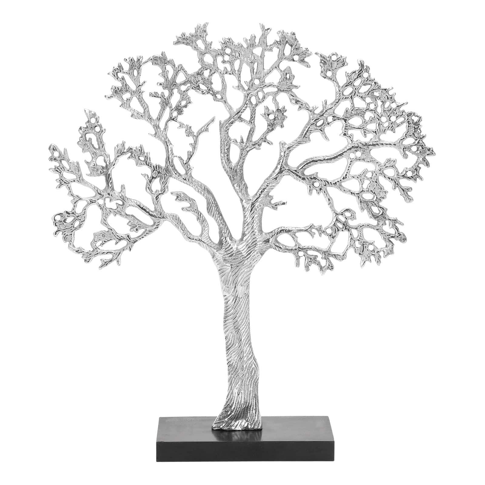 19&#x22; Silver Aluminum &#x26; Wood Tree-Inspired Contemporary Sculpture