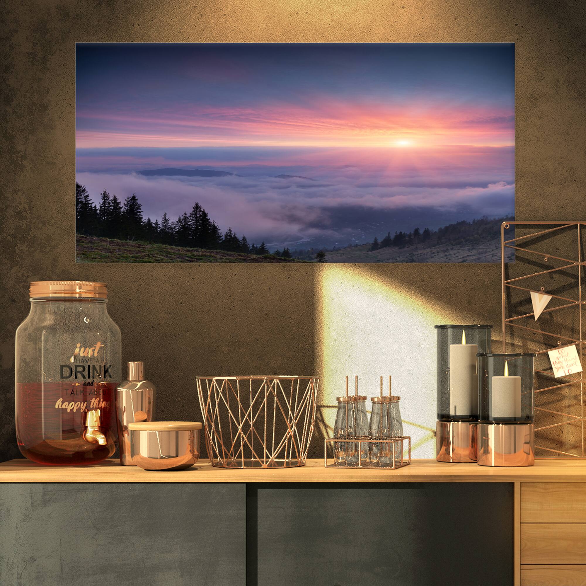 Designart - Sunrise in Purple Sky Over Mountains - Landscape Photography Canvas Print