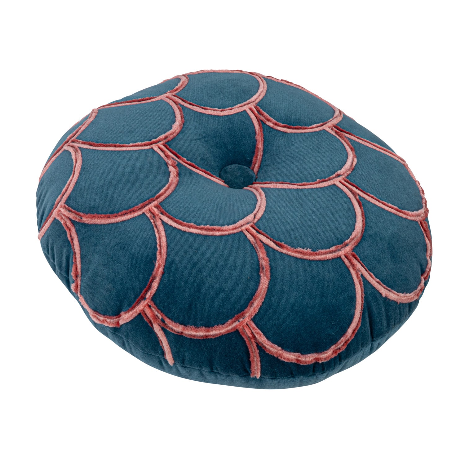 Hello Honey® Navy Blue & Pink Tufted Scallop Pattern Cotton Round Pillow