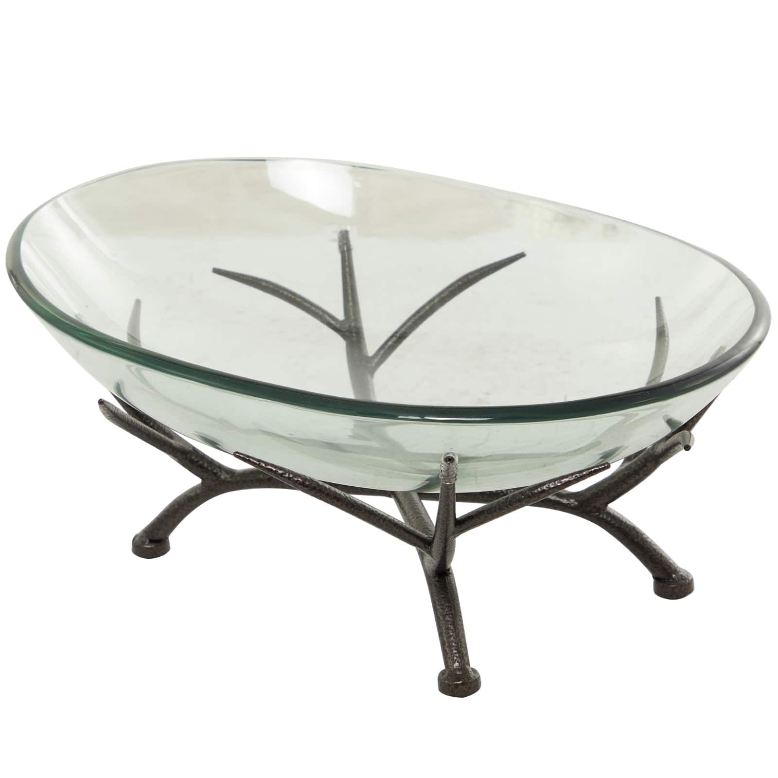 17&#x22; Kitchen Glass Serving Bowl with Black Metal Branch Stand