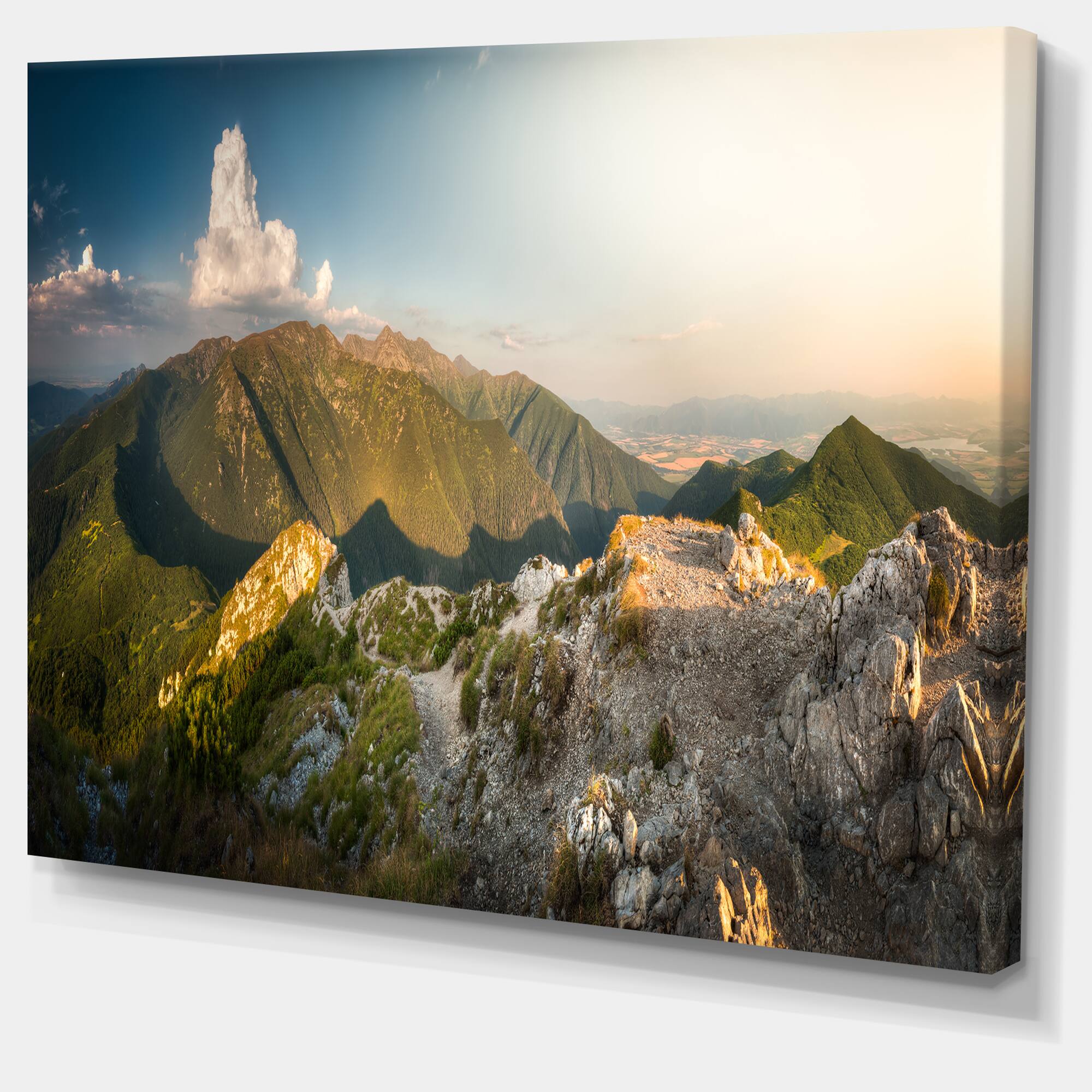 Designart - Rocky Green Mountains Panorama - Landscape Canvas Art Print