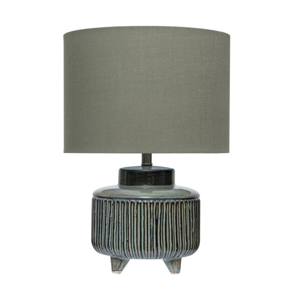 Hello Honey® 17.5" Green Reactive Glaze Footed Debossed Stoneware Table Lamp with Linen Shade