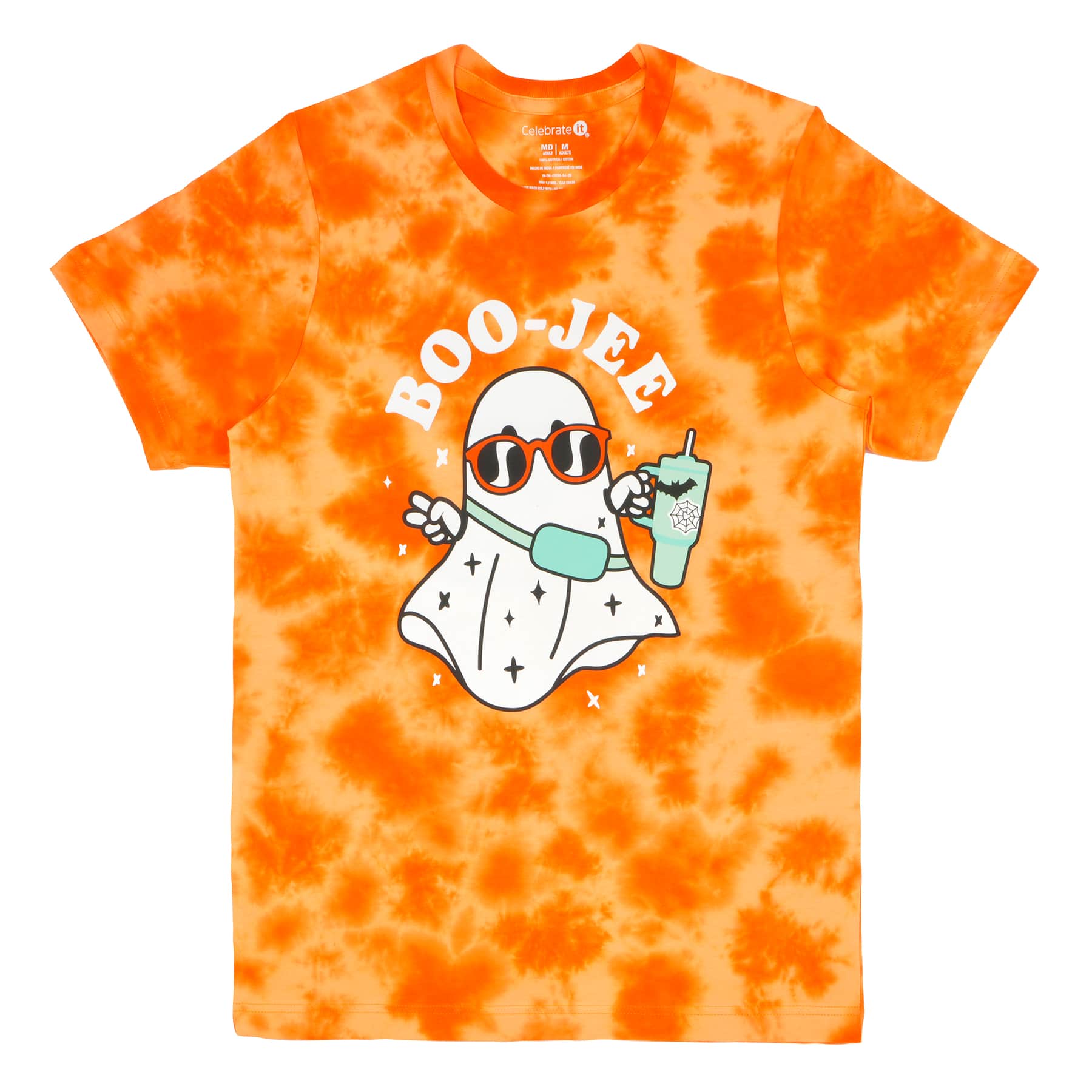 Orange Tie Dye Boo-Jee Ghost Adult Crew Neck T-Shirt by Celebrate It&#x2122;