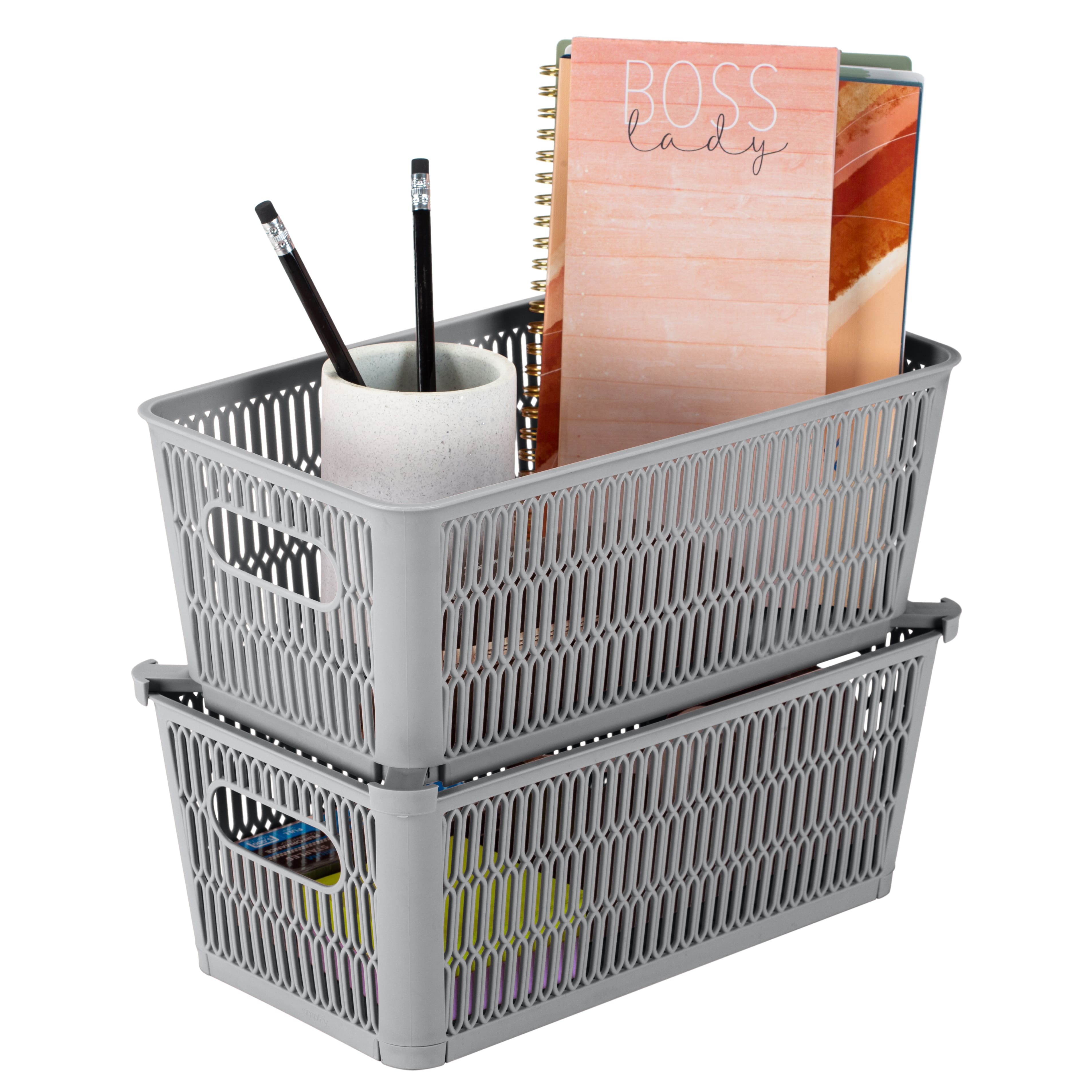 Simplify 4 Pack Slide 2 Stack It Storage Tote Baskets - Black - Small