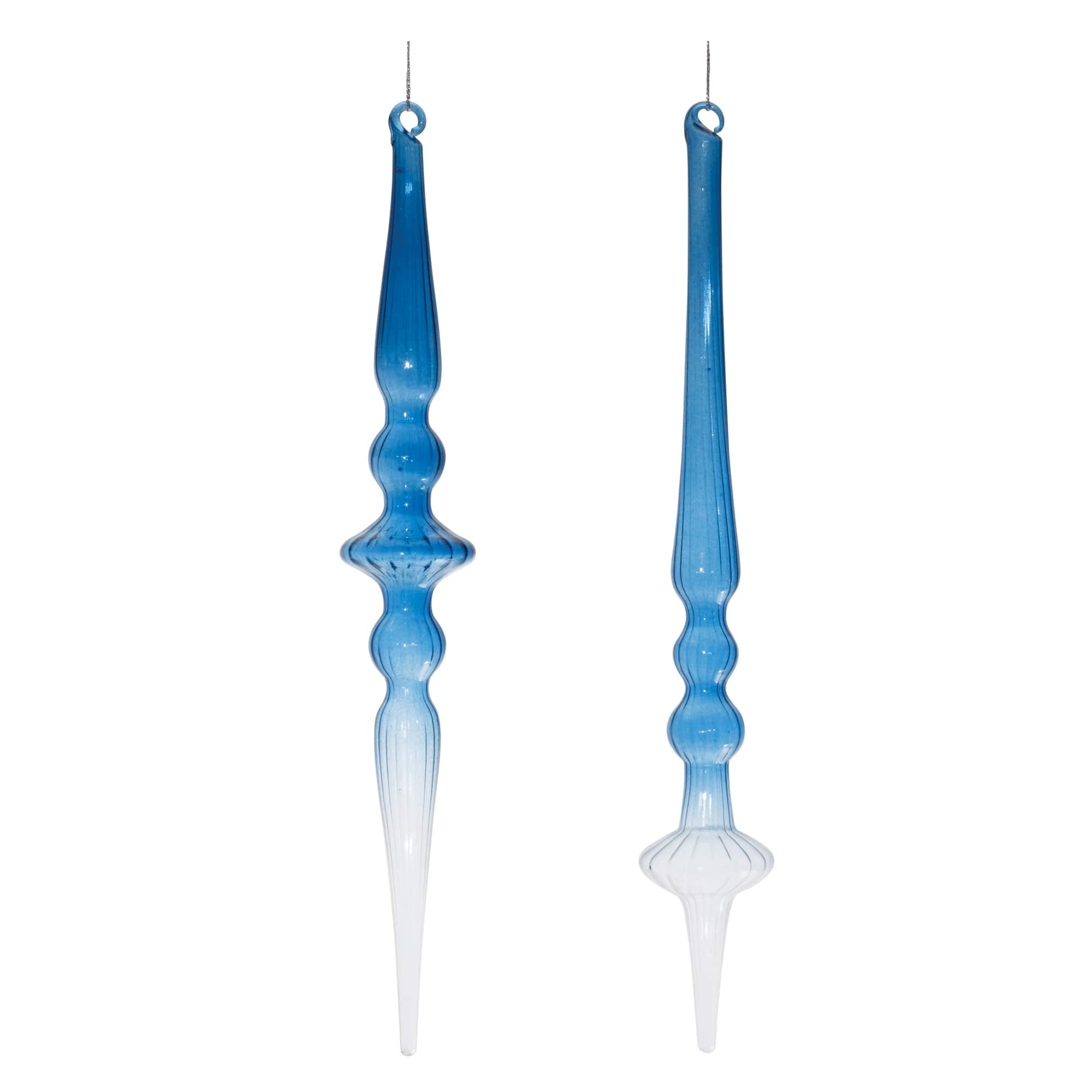 12.5&#x22; Blue Ombre Glass Finial Drop Ornament Set