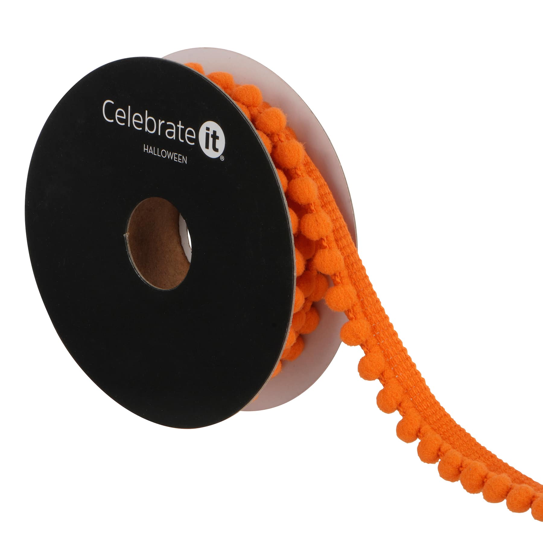 3/8&#x22; x 3yd. Orange Pom Pom Ribbon by Celebrate It&#xAE; Halloween