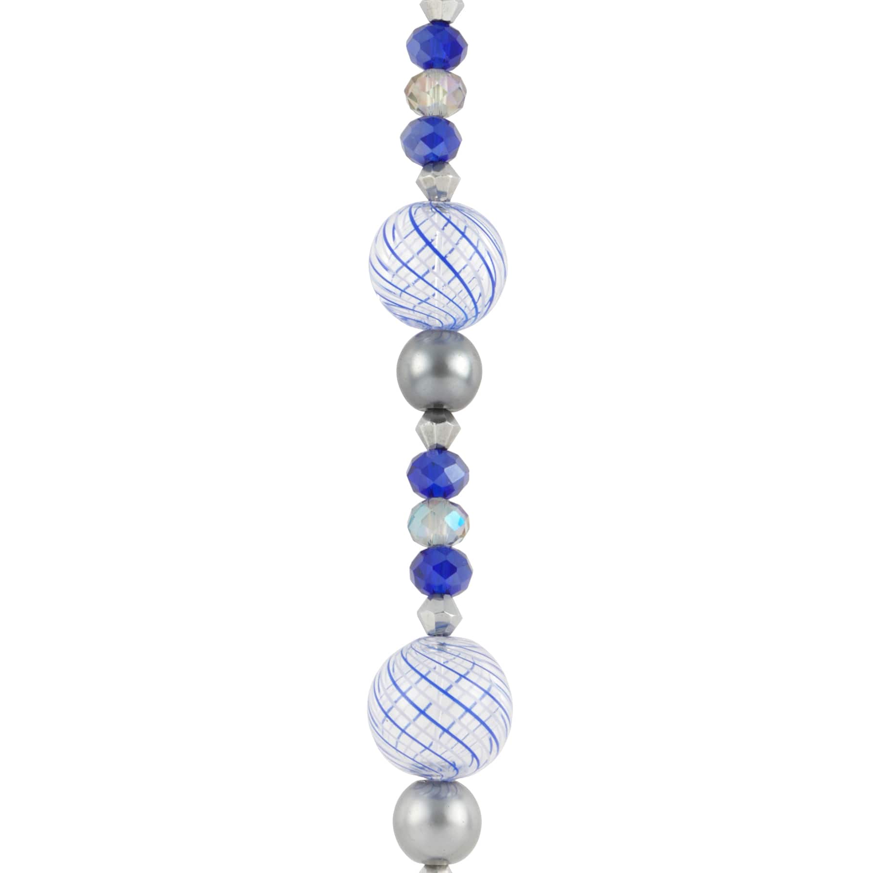 Blue Lampwork Glass Stripe Round Beads by Bead Landing&#x2122;