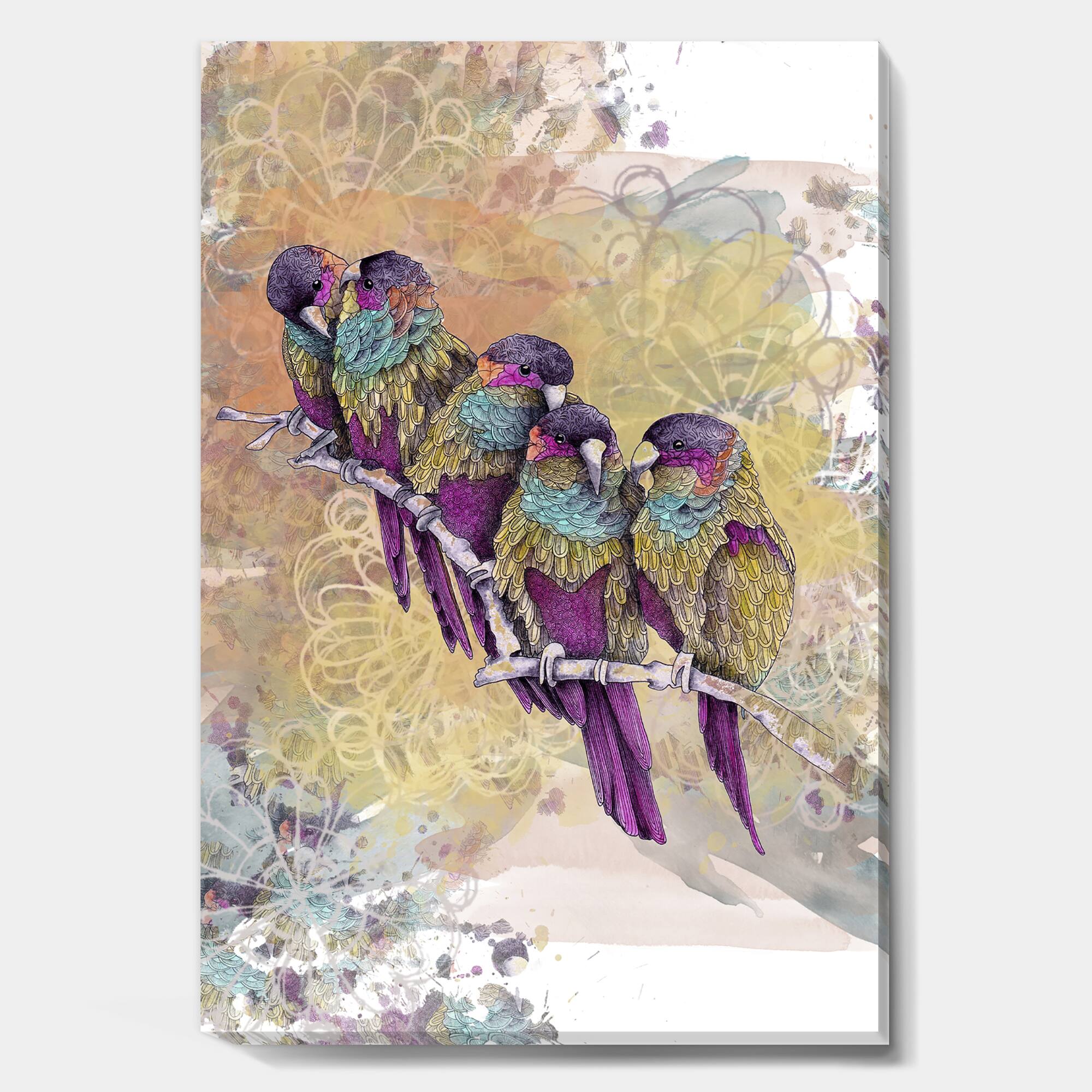 Designart - Purple Parrots - Cottage Canvas Art Print