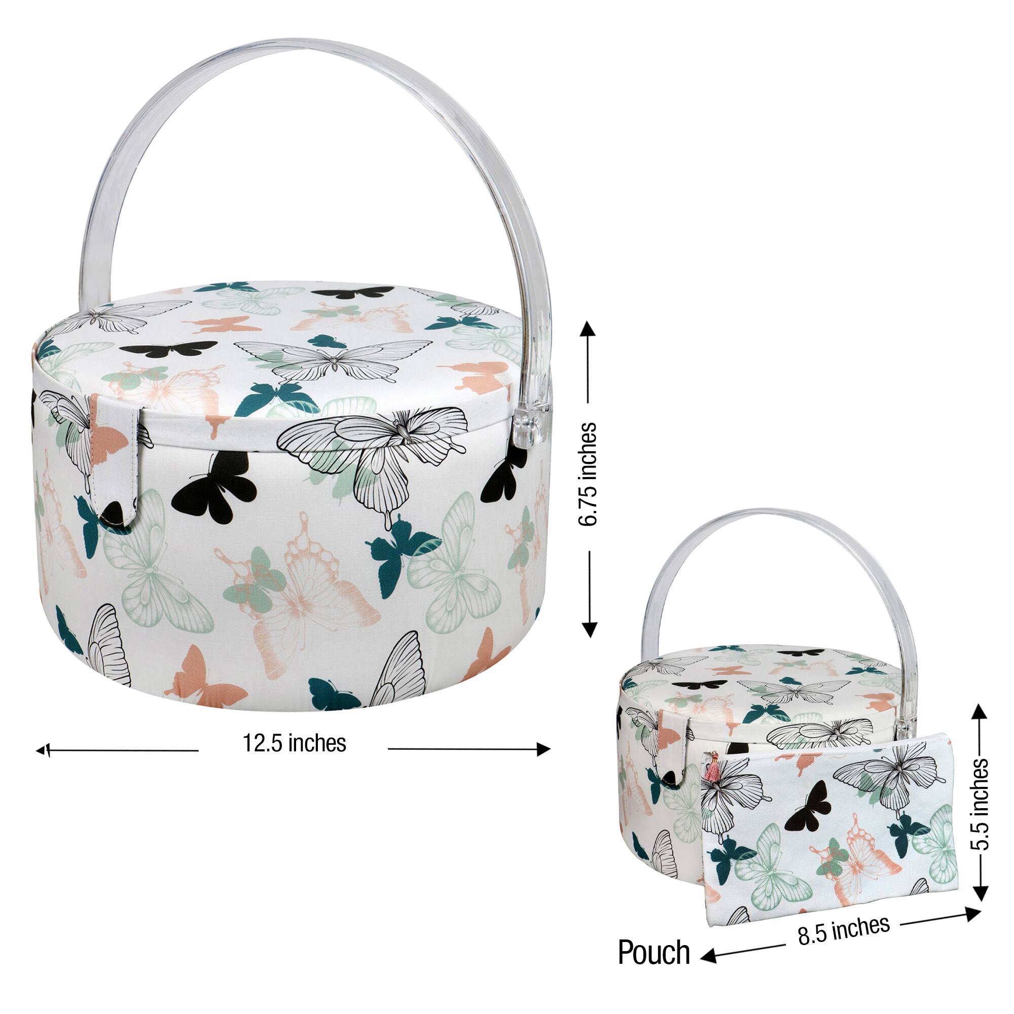 SINGER Large Sewing Basket with Matching Zipper Pouch Butterfly Print 
