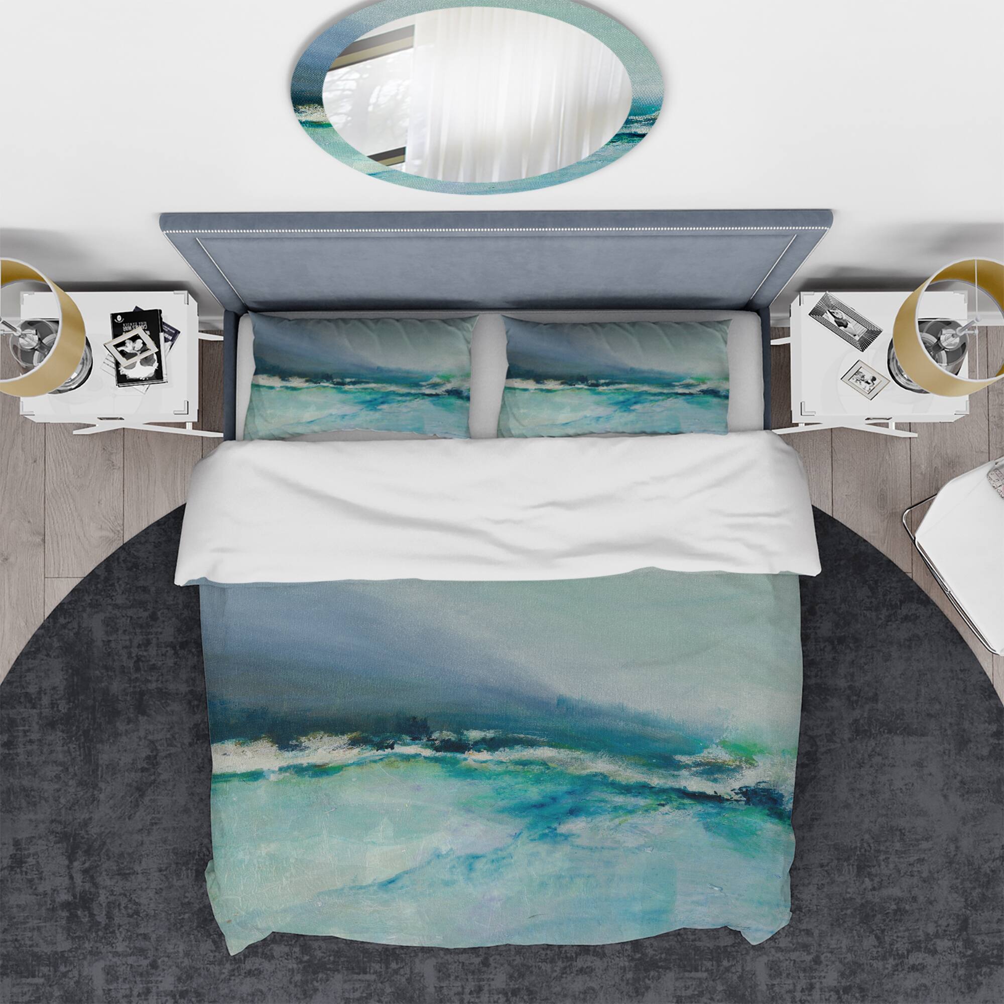 Designart &#x27;Indigo Abstract Watercolor Blue&#x27; Coastal Bedding Set - Duvet Cover &#x26; Shams