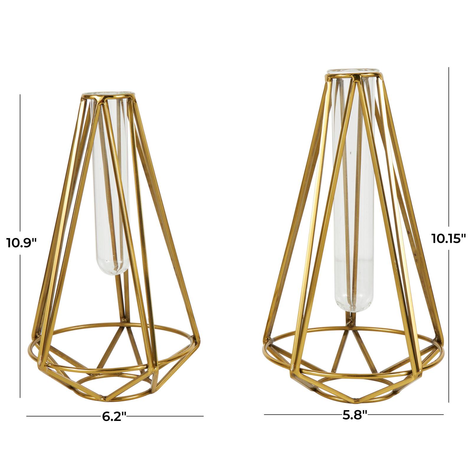 Gold Stainless Steel Geometric Test Tube Vase Set