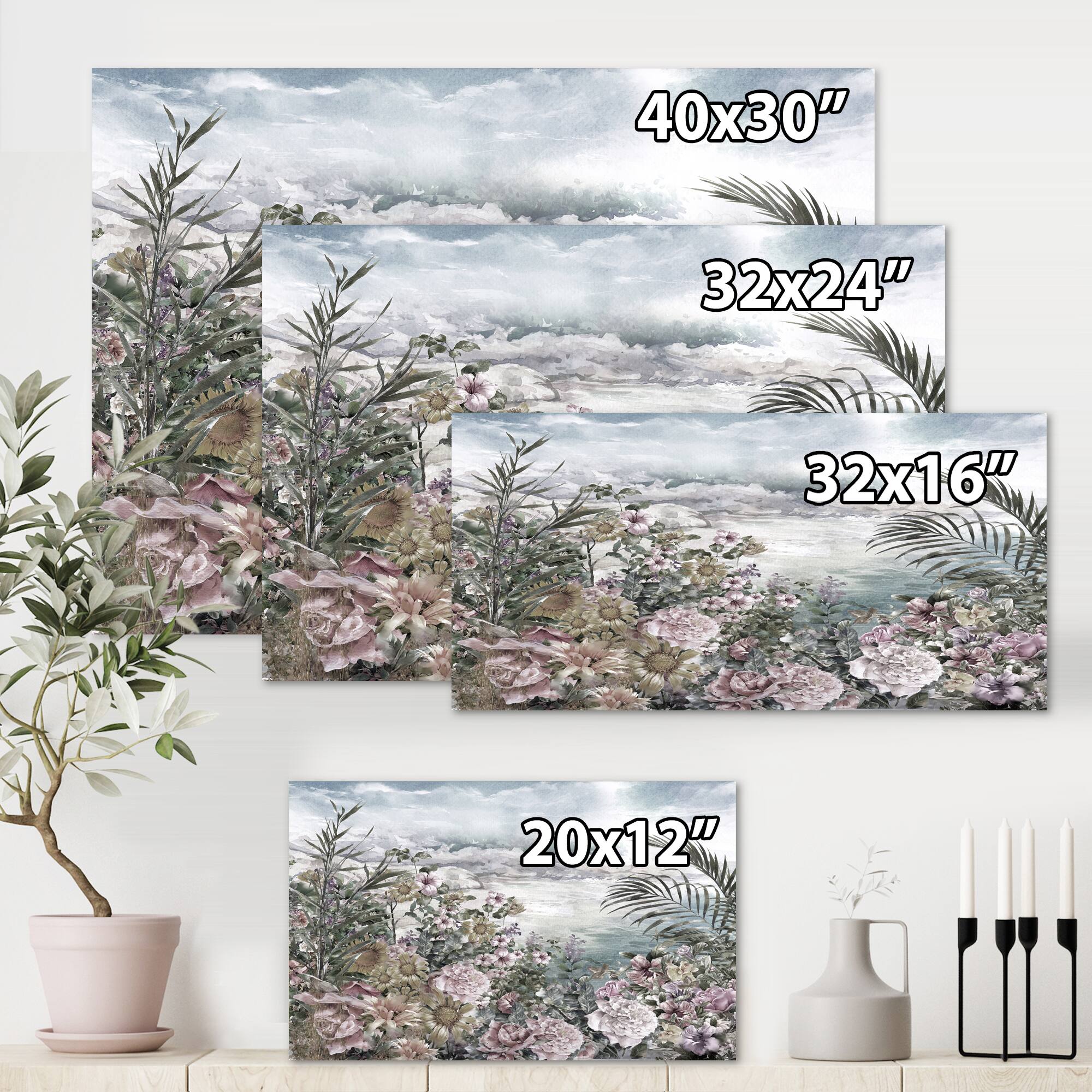 Designart - Retro Flowers By The Sea Side