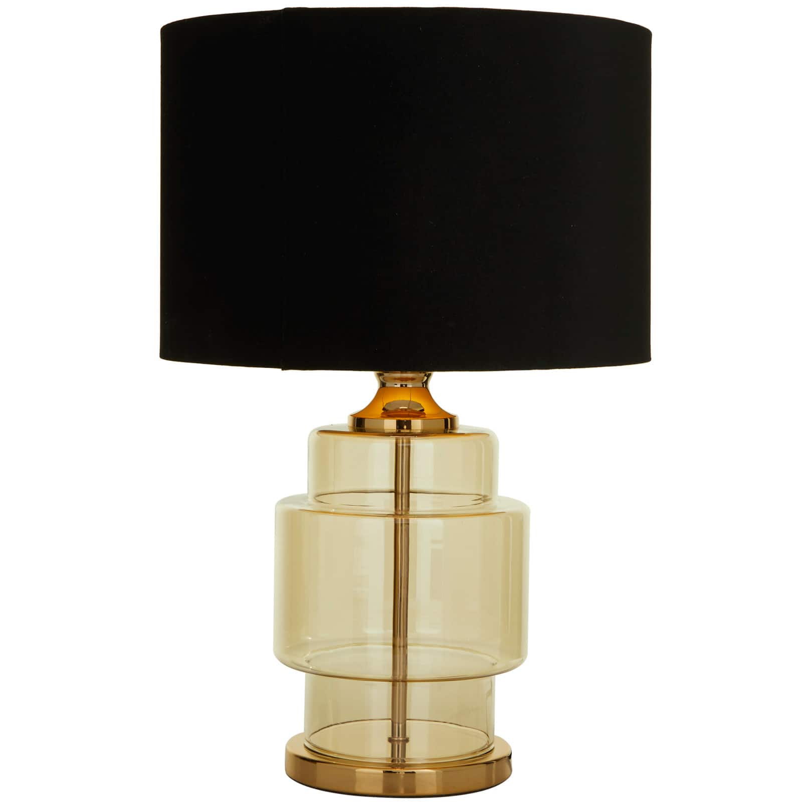 Gold Glass Transparent Base Table Lamp with Drum Shade 15" x 15" x 23"