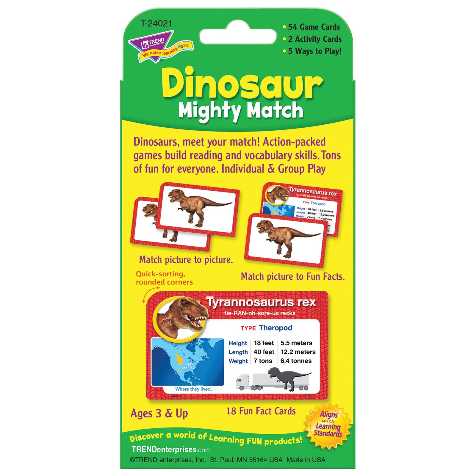 TREND Enterprises&#xAE; Dinosaur Mighty Match Challenge Cards&#xAE;, 12 Packs