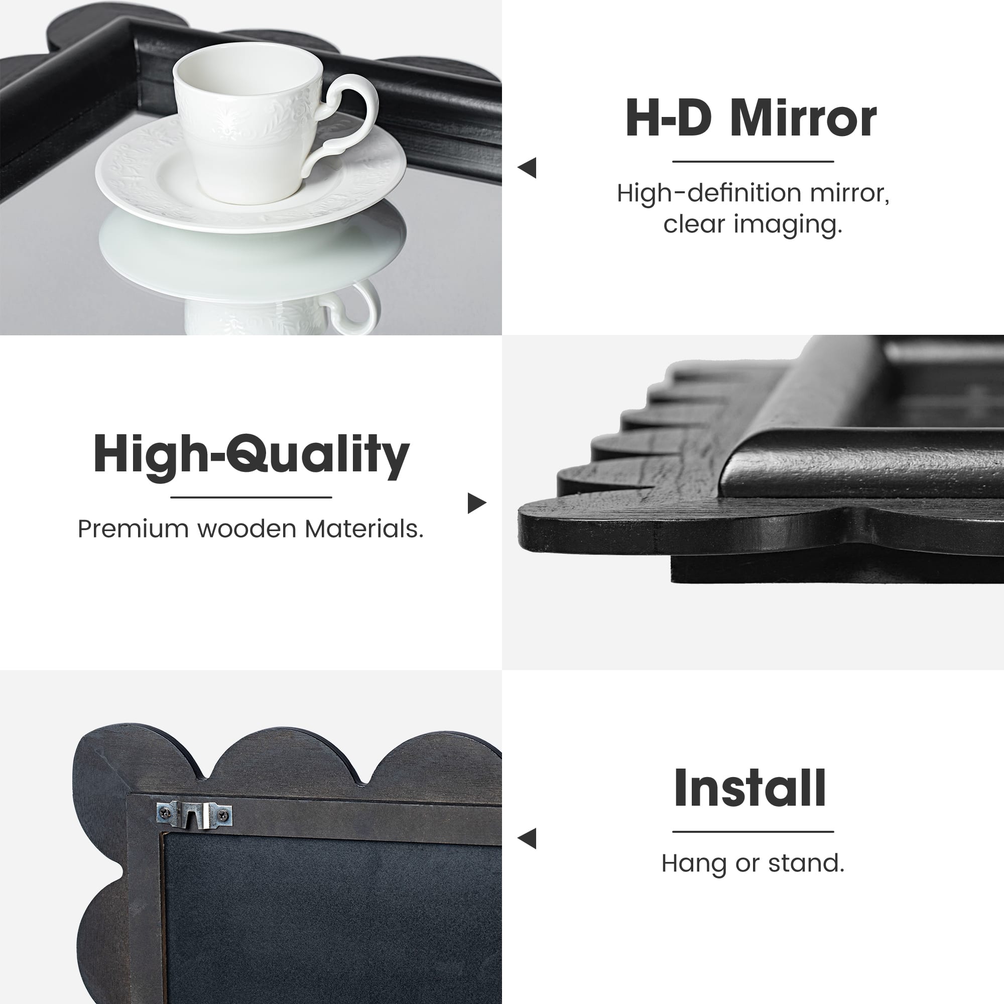 Glitzhome&#xAE; 42.5&#x22; Modern Black Wood Frame Wavy Rectangle Wall Mirror