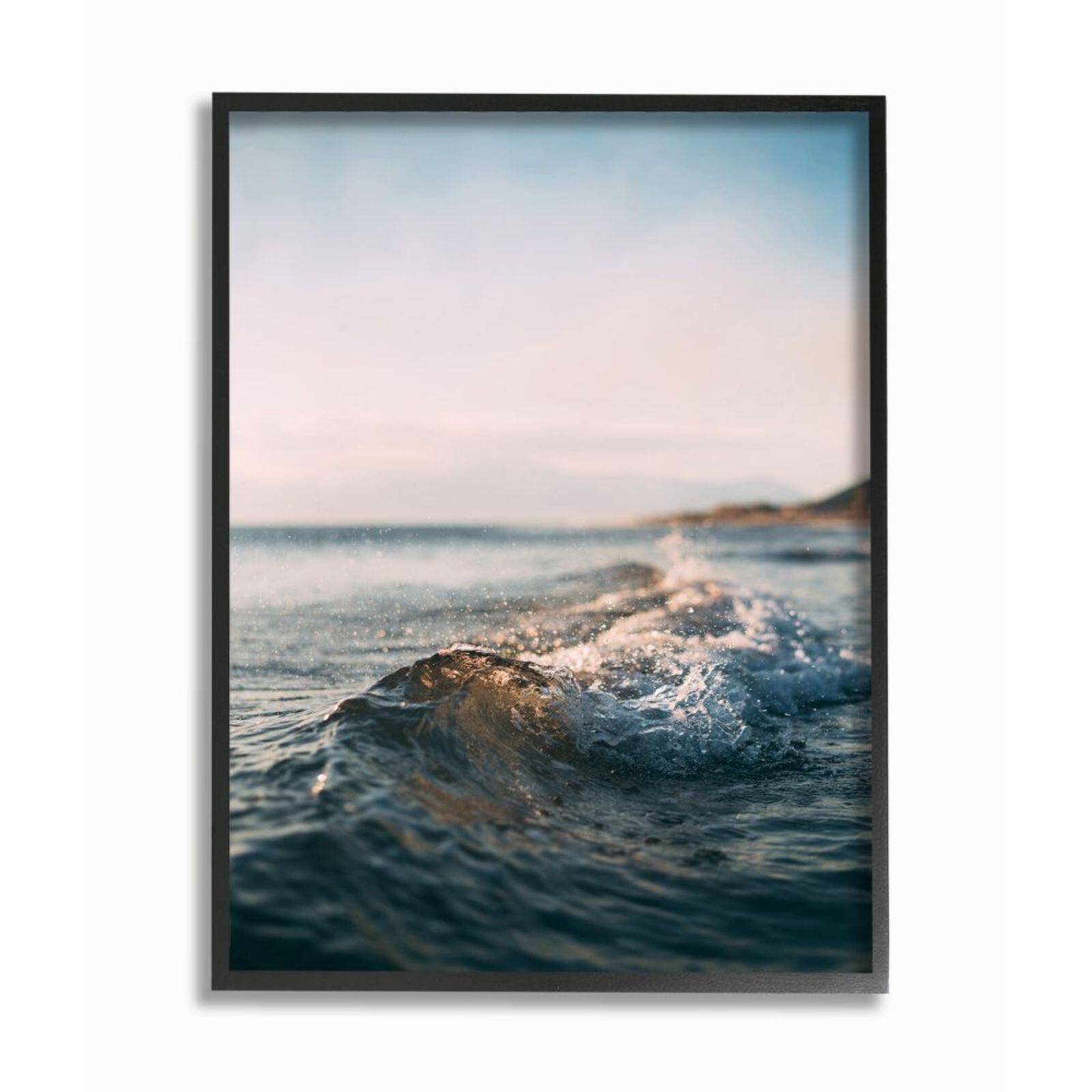 Stupell Industries Small Wave Beach Water Photograph with Black Frame Wall Accent