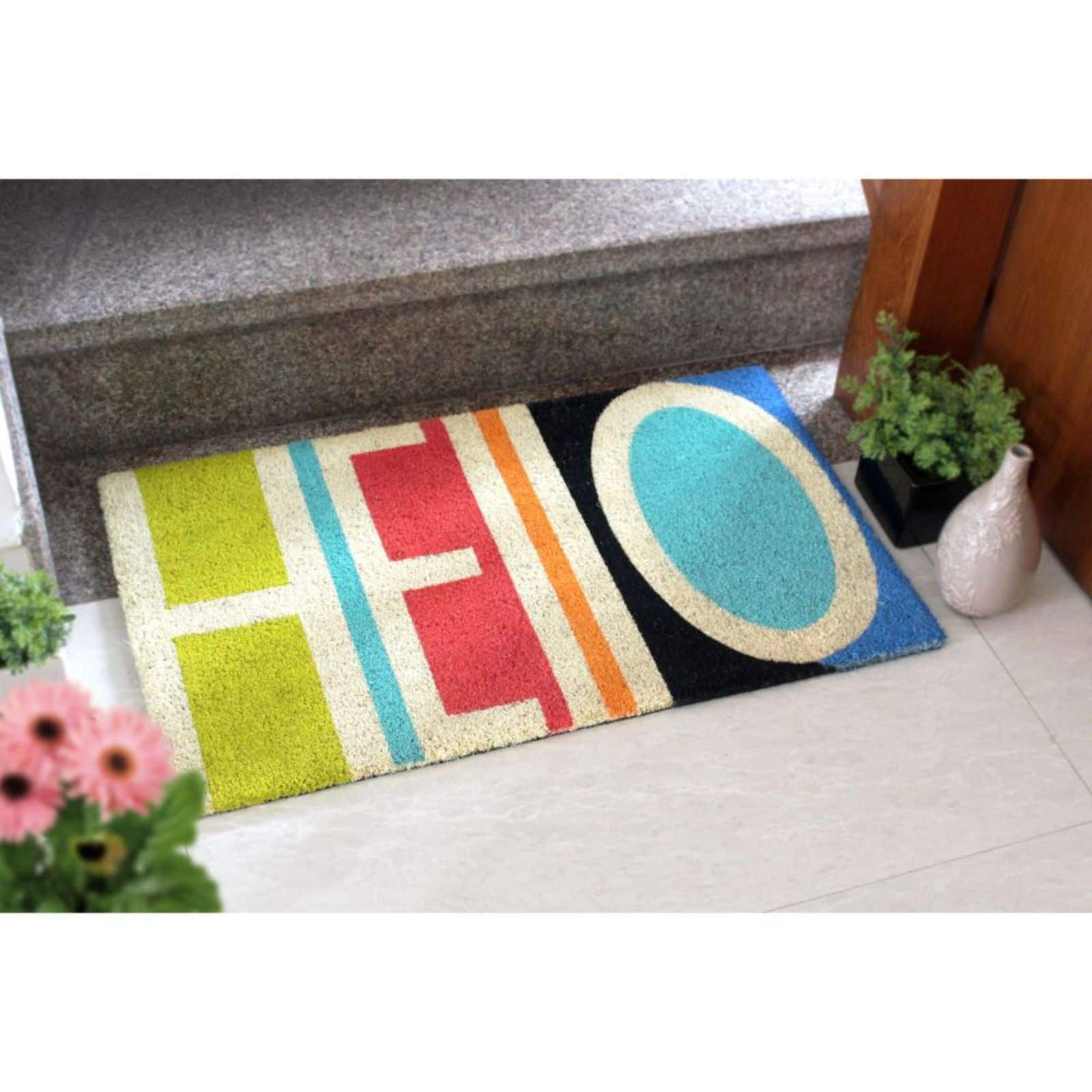 RugSmith Bleached Hello Abstract Machine Tufted Coir Doormat
