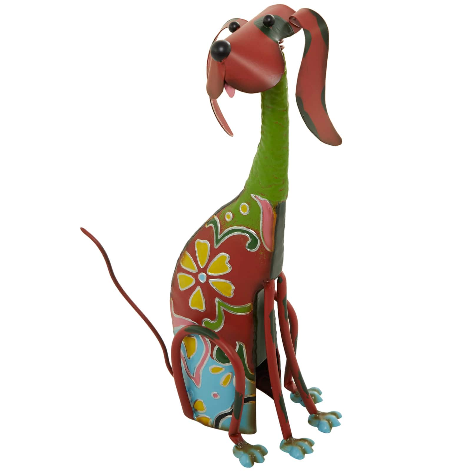 19&#x22; Multicolor Metal Dog Garden Sculpture with Floral Pattern