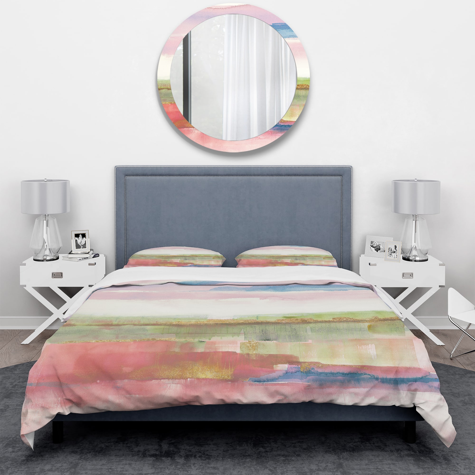 Designart &#x27;Influence of Line and Color Gold Bright&#x27; Geometric Bedding Set - Duvet Cover &#x26; Shams