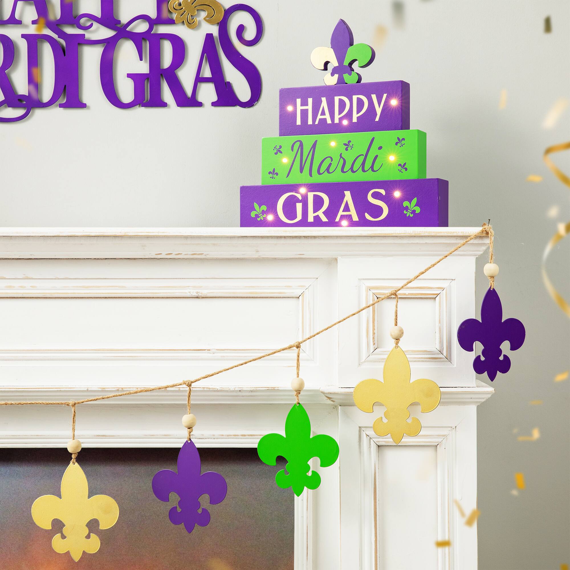 Glitzhome&#xAE; 6ft Mardi Gras Metal Fleur-de-Lis Garland