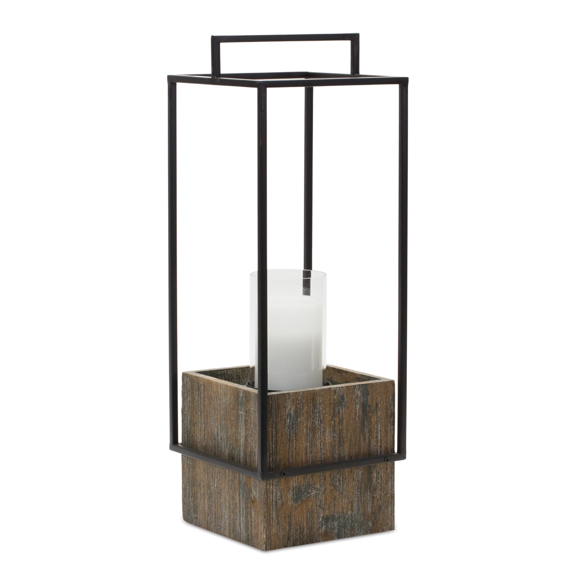 21.5&#x22; Distressed Wood Candle Holder with Black Metal Frame