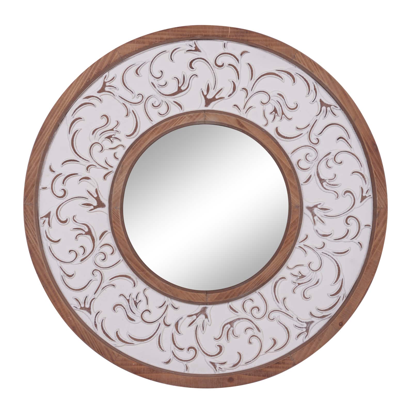 32&#x22; White Distressed Vintage Wood Round Wall Mirror